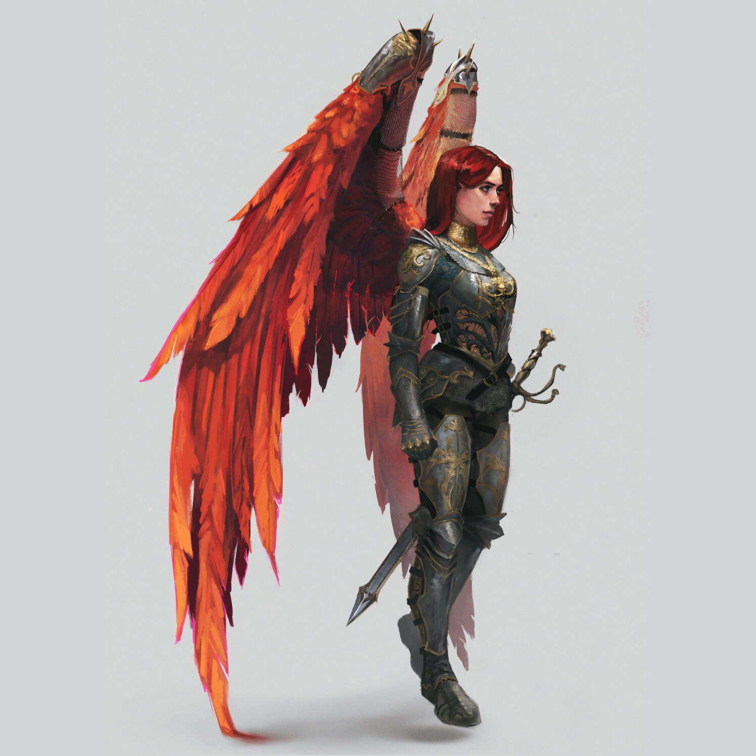 General 1496x1496 portrait display original characters wings armor sword redhead