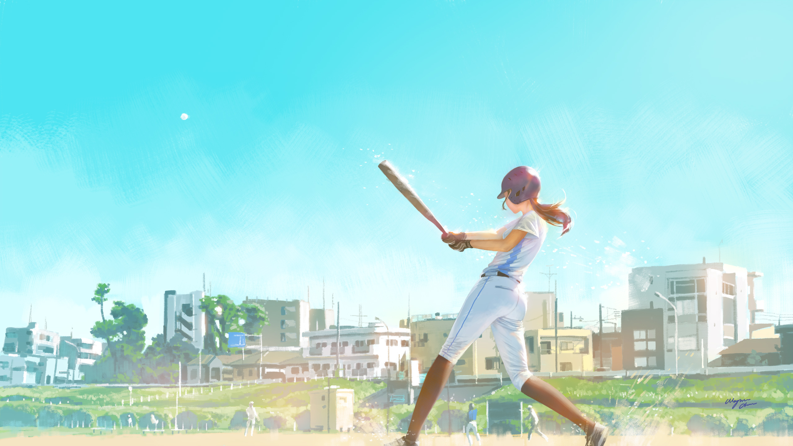 Anime 2560x1440 anime 2D digital art artwork city baseball