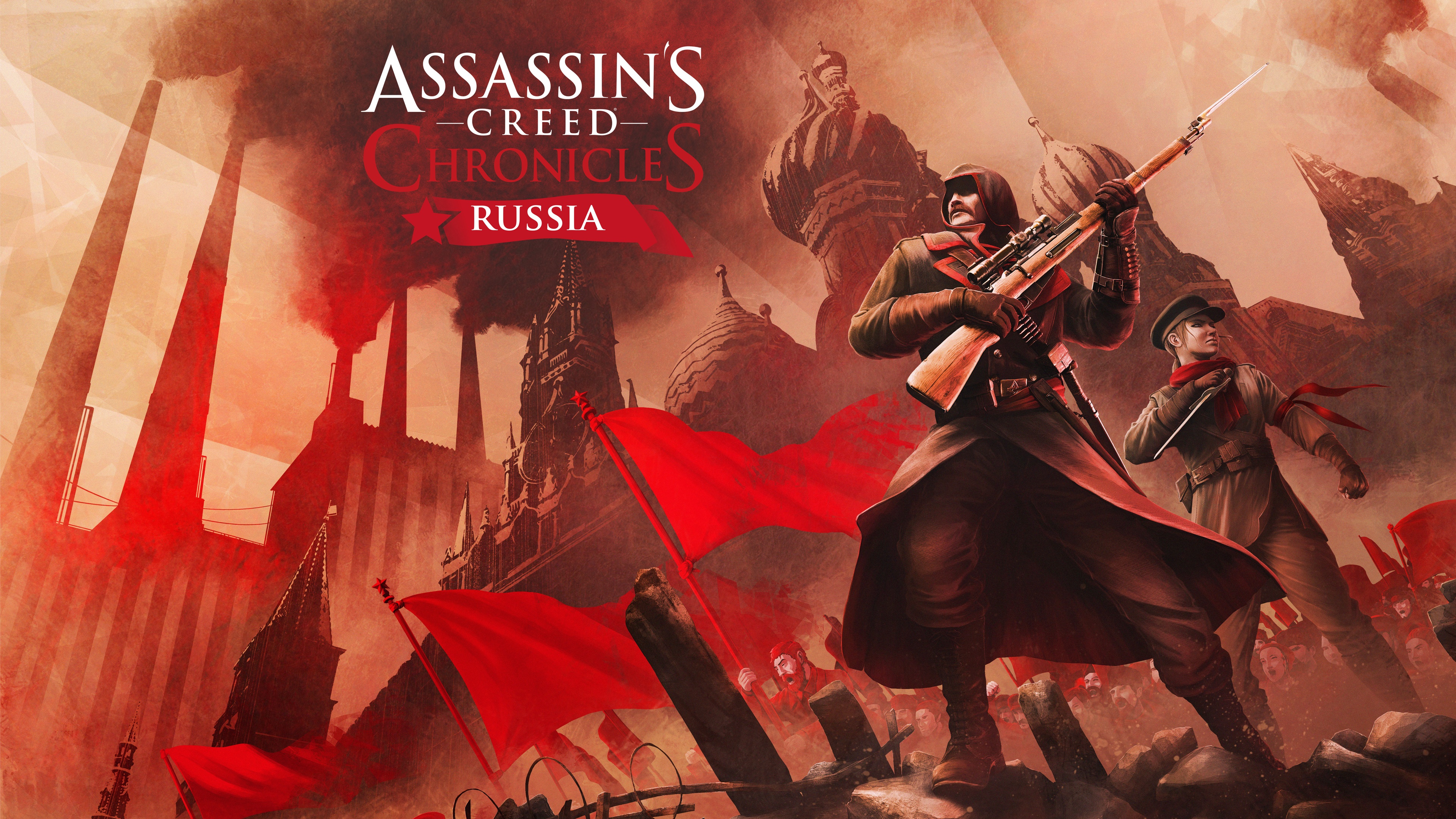 General 3840x2160 Assassin's Creed Russia video games Ubisoft gun boys with guns moustache hoods video game characters video game art standing video game men uniform flag rifles knife