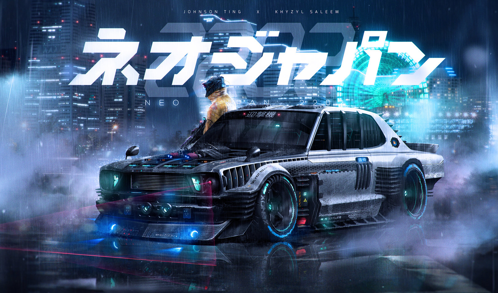 General 1600x942 Johnson Ting Khyzyl Saleem cyberpunk car neon futuristic rain Neo Japan 2202 blue