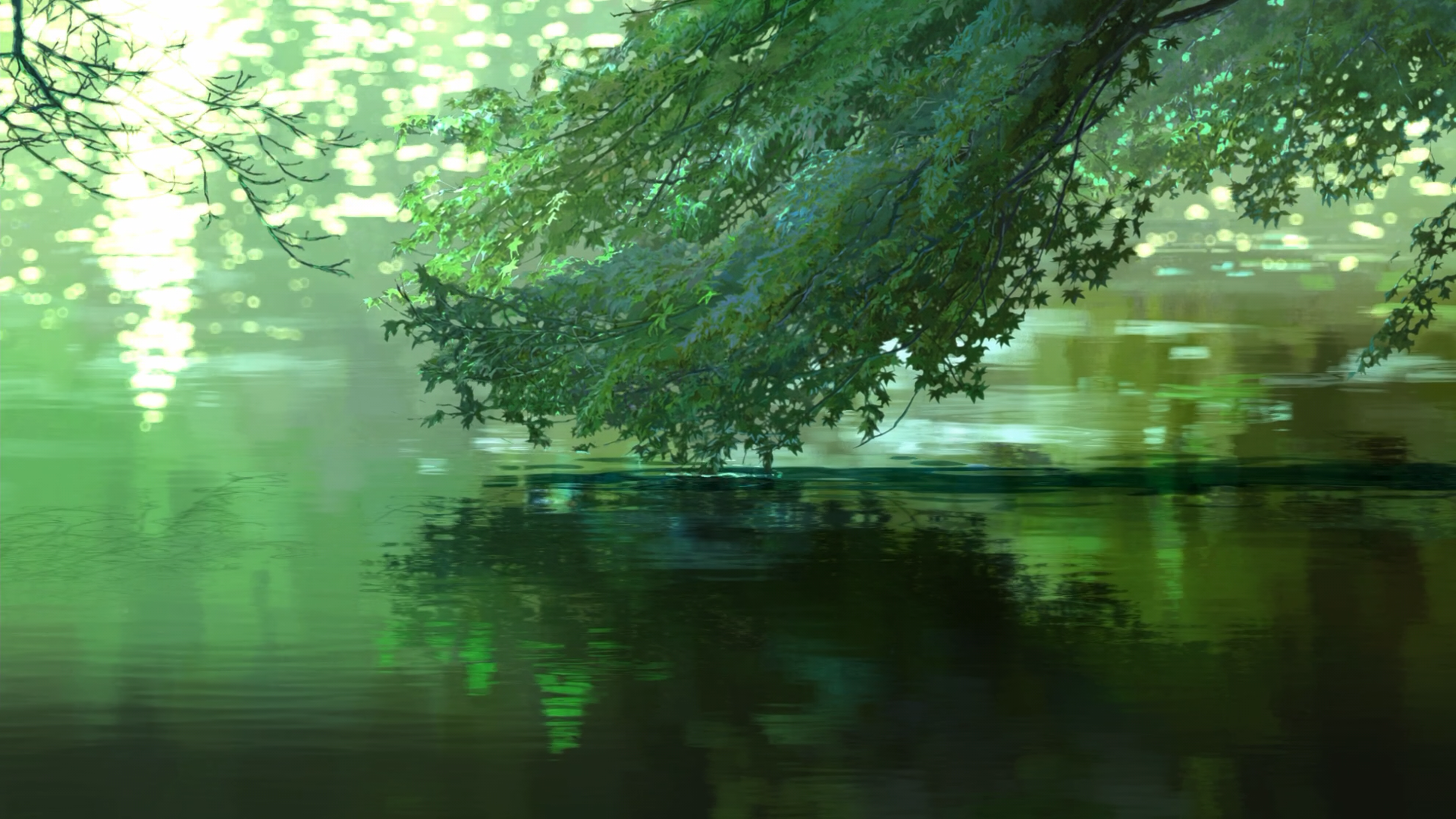 Anime 1920x1080 The Garden of Words Makoto Shinkai  leaves reflection anime
