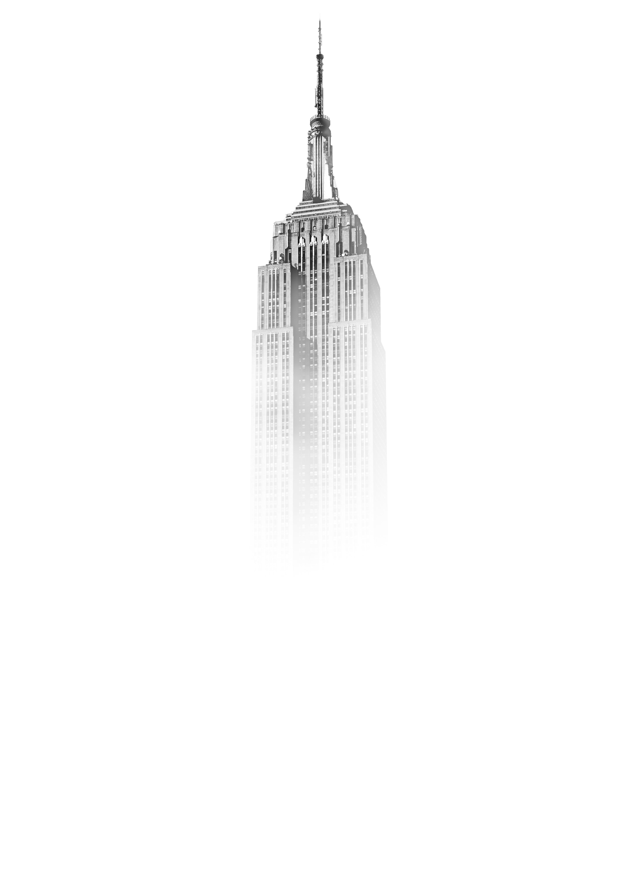 General 2185x3059 Empire State Building New York City skyscraper monochrome USA white background white mist