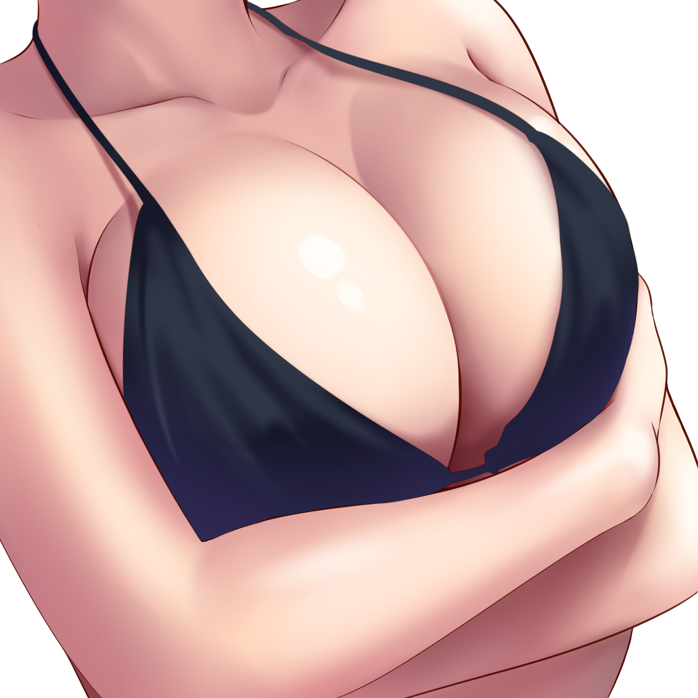 Anime 2400x2400 cleavage bikini swimwear white background simple background bikini top holding boobs