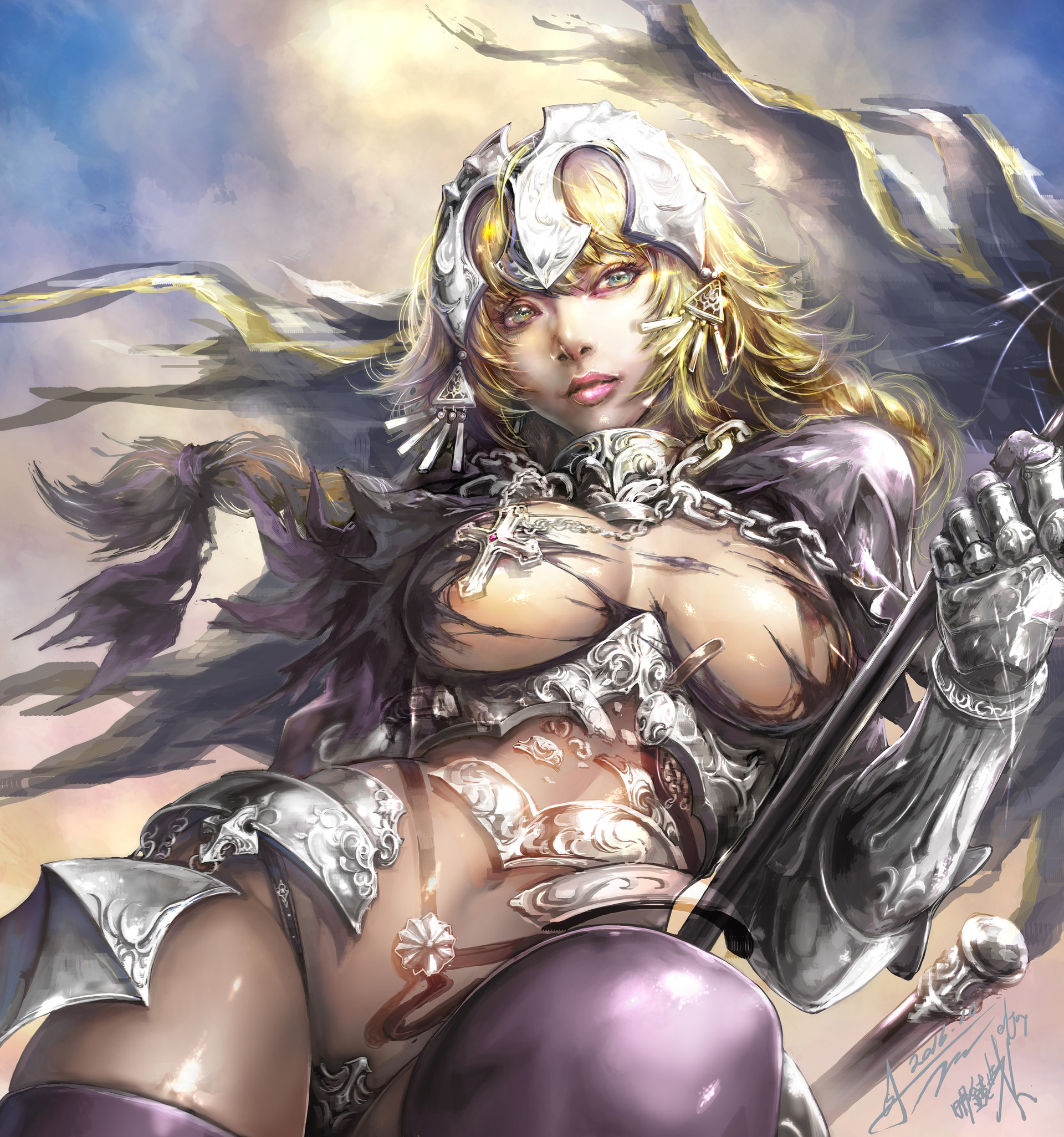 Anime 1920x2051 Fate/Grand Order anime girls Fate series Jeanne d'Arc (Fate) blonde armor torn clothes