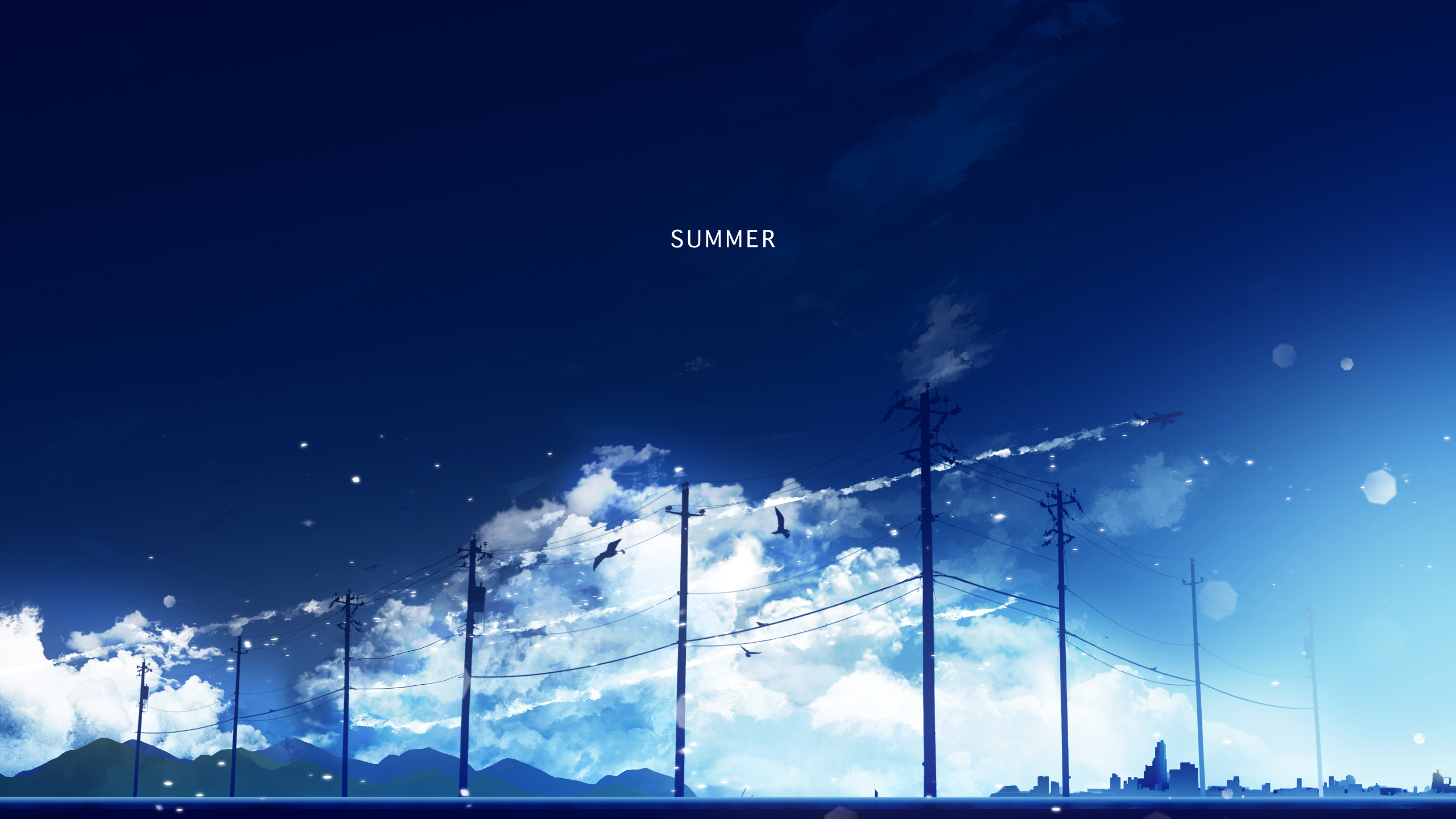 Anime 2560x1440 summer sky blue anime utility pole Y_Y