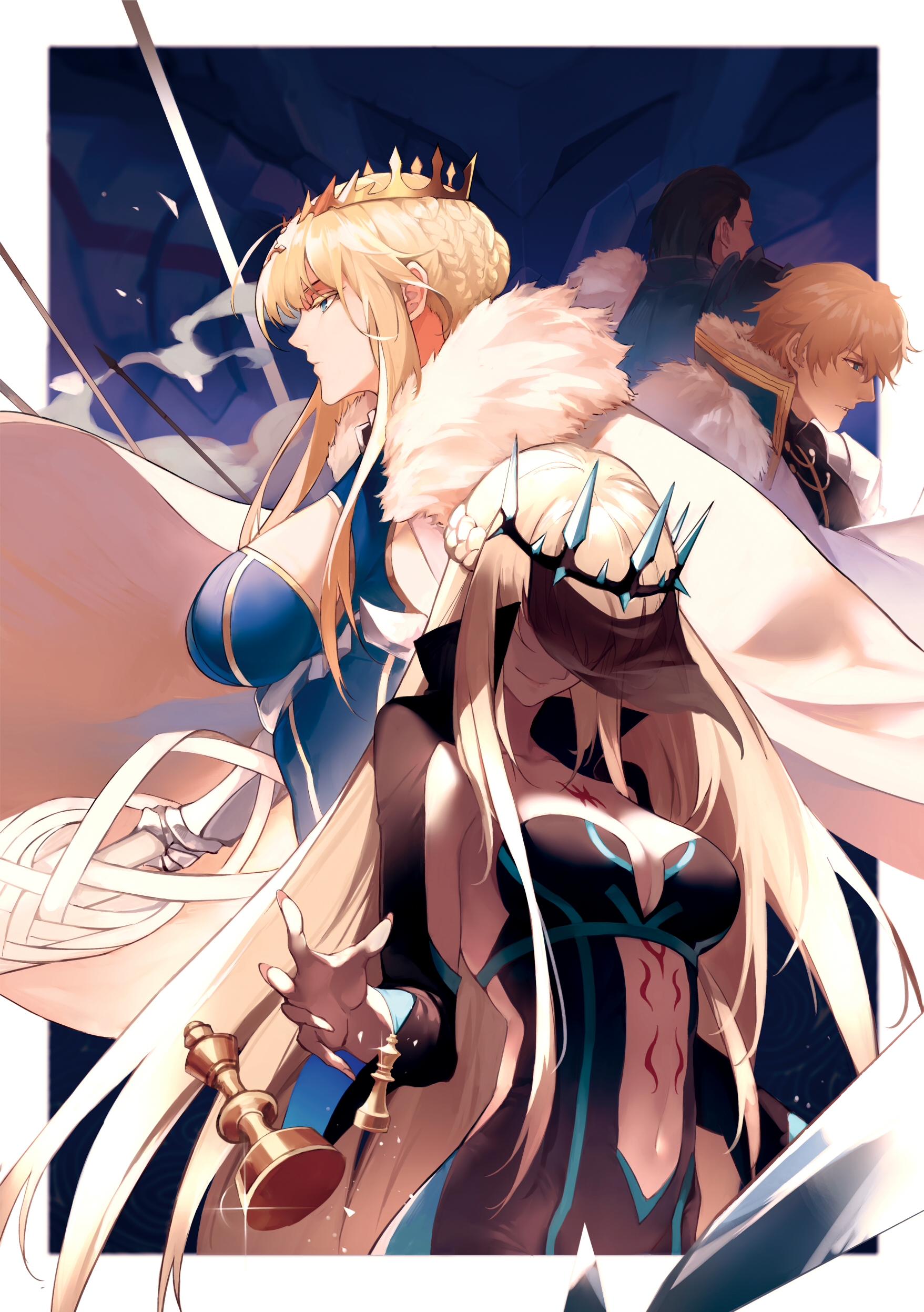 Anime 1757x2494 anime girls anime Fate/Grand Order Artoria Pendragon big boobs blonde fantasy girl crown Gawain (Fate/Grand Order) Morgan le Fay