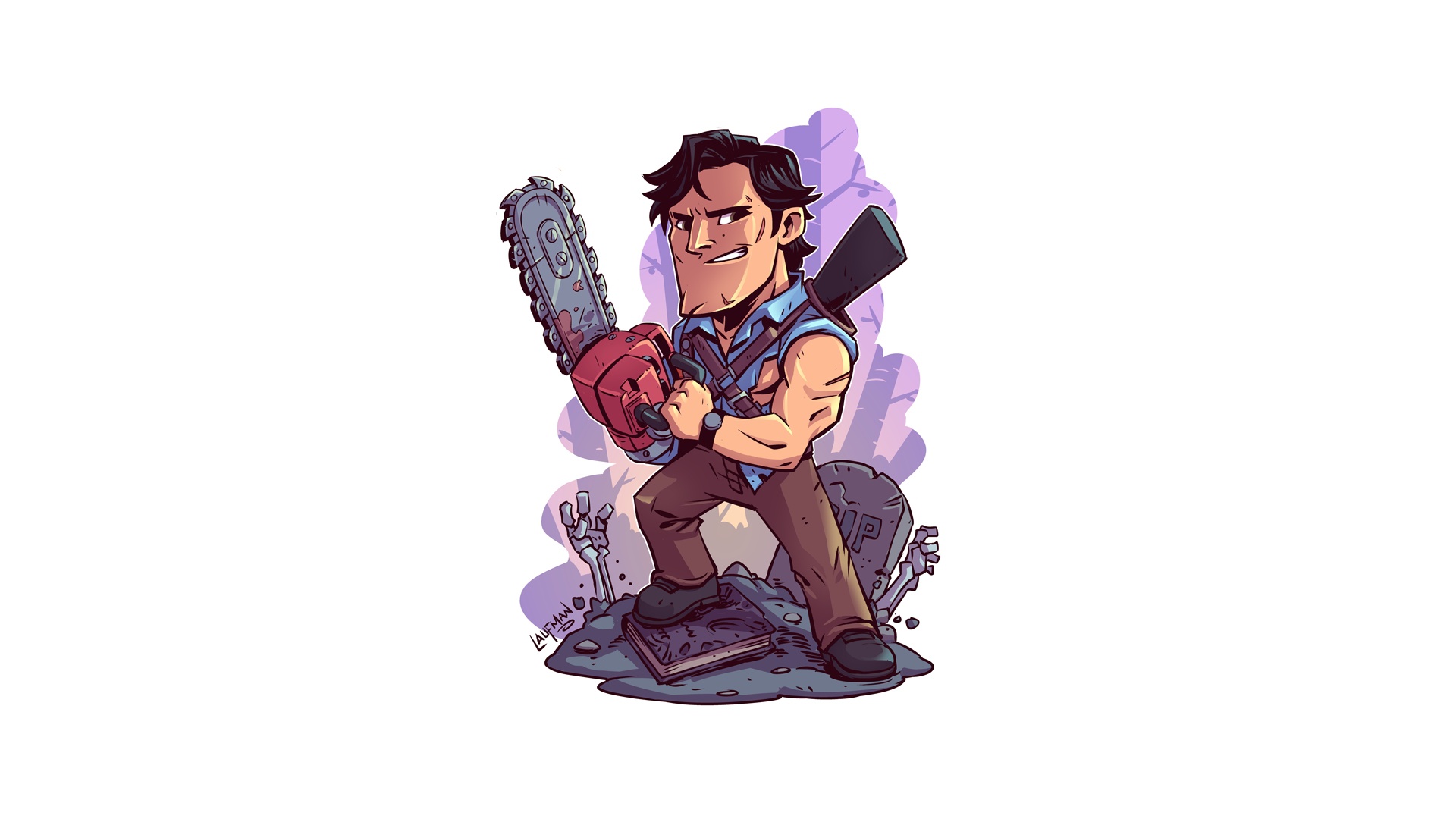 General 1920x1080 Ash (Fictional Character) artwork chainsaws simple background white background Evil Dead movie characters