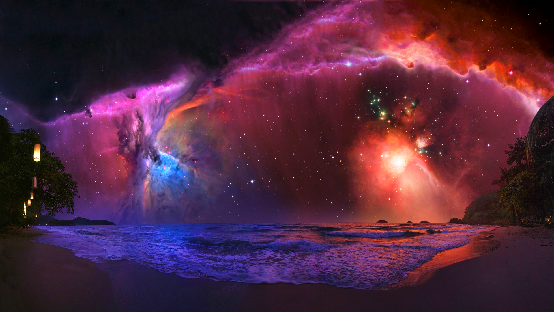 General 1920x1080 nebula space beach galaxy stars vibrant