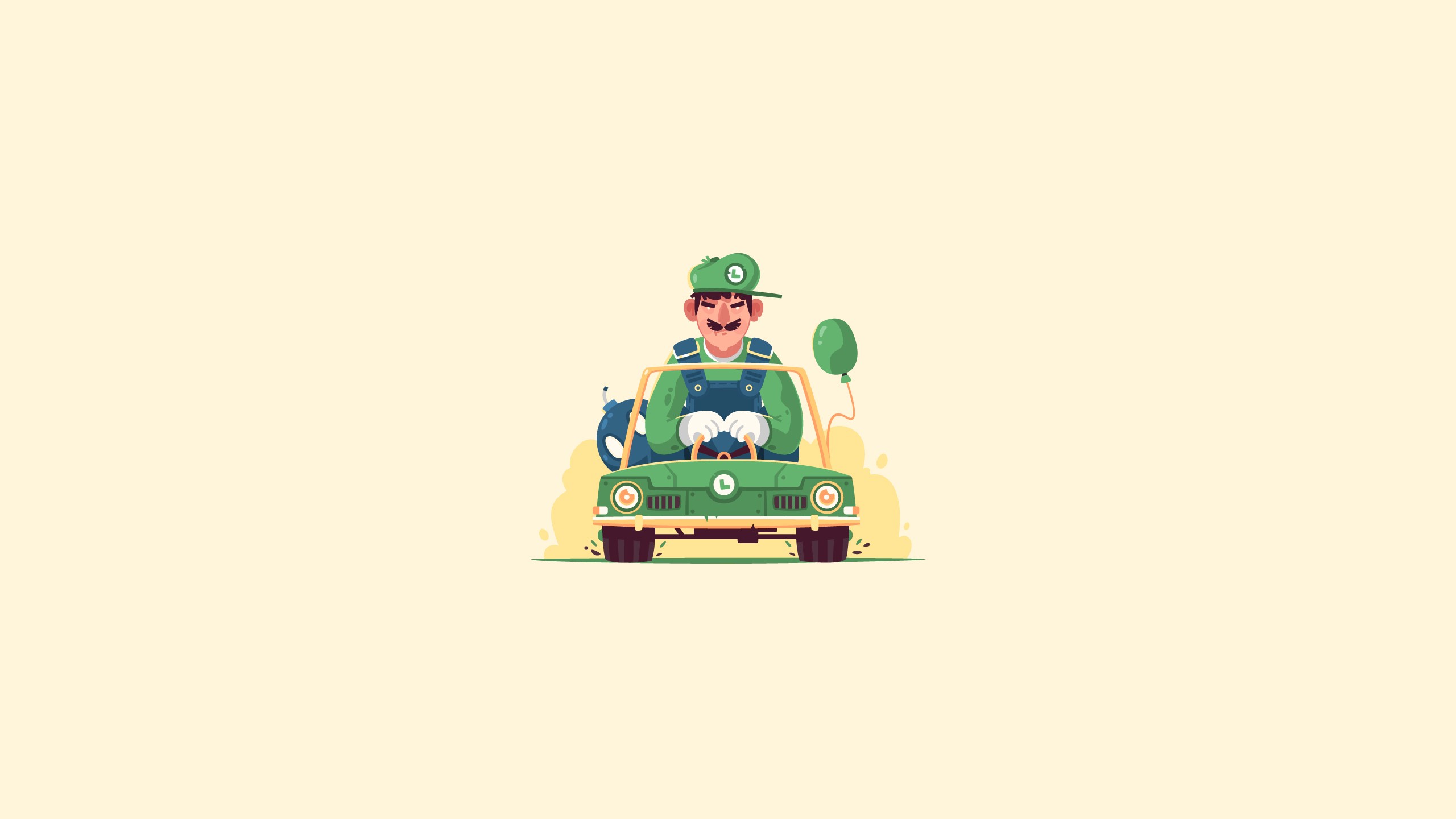 General 2560x1440 video games Luigi Mario Kart illustration