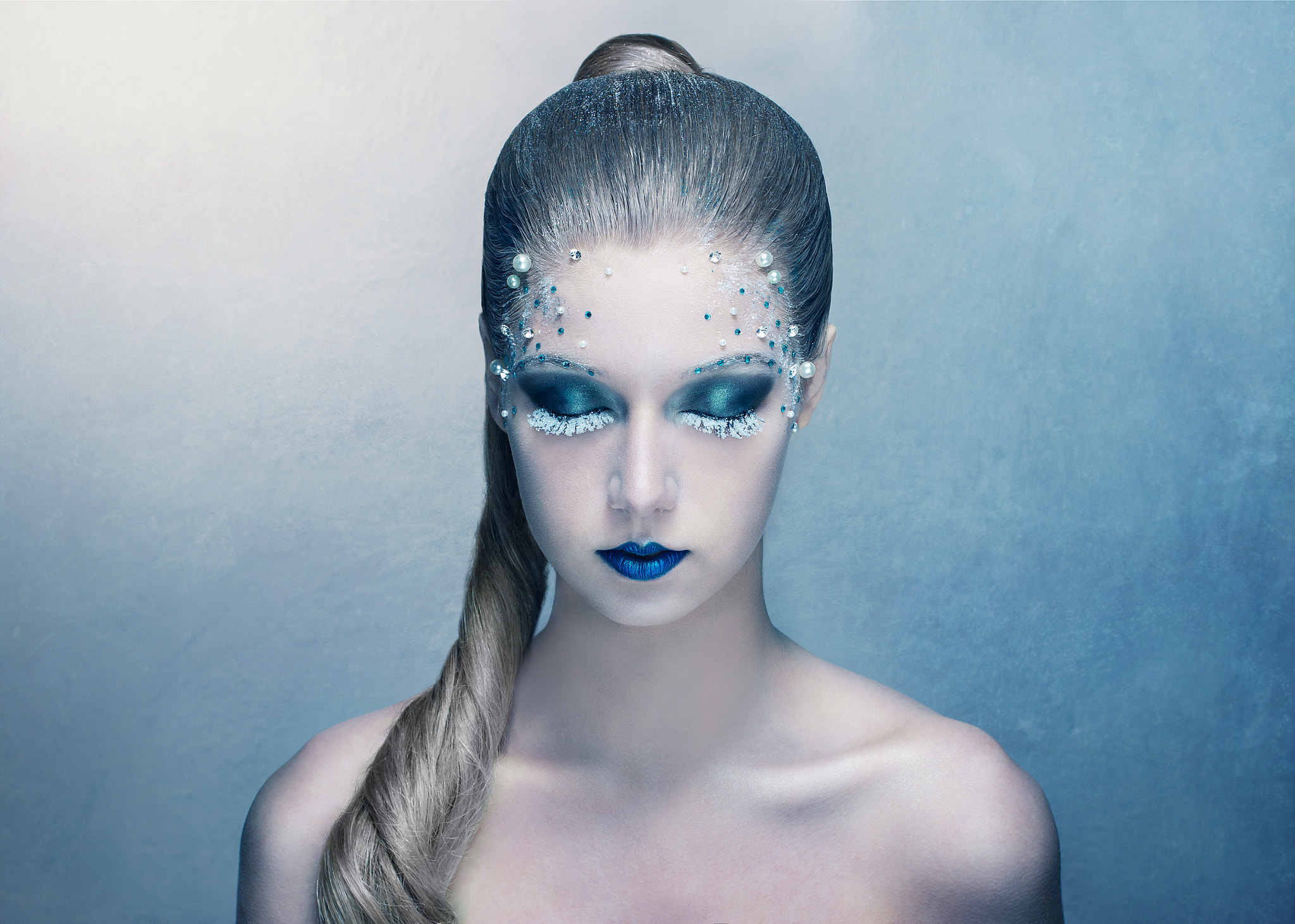 People 2048x1462 blue background makeup portrait Flor Jacobs fantasy girl women model 500px