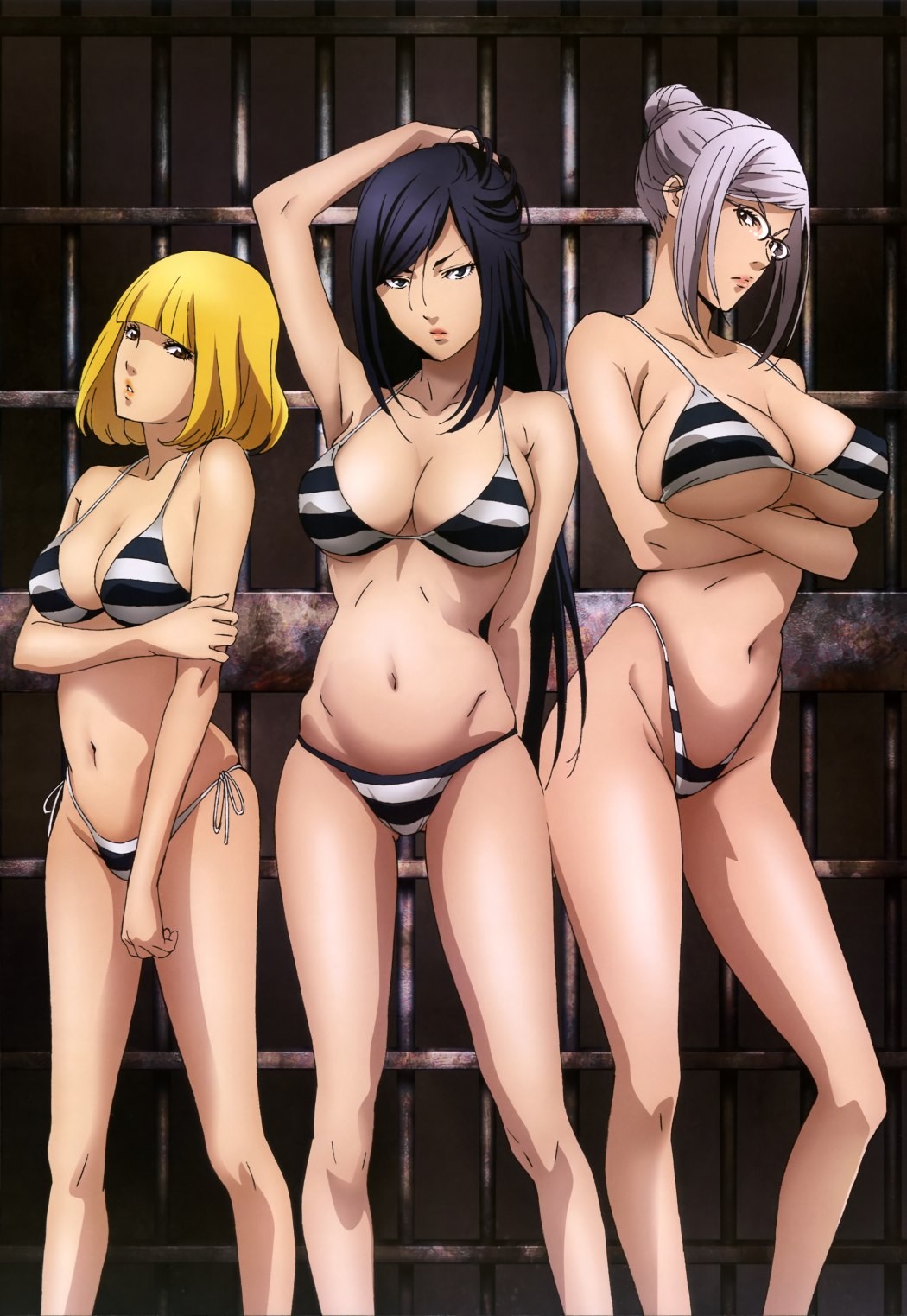 Anime 1050x1523 Prison School Midorikawa Hana Shiraki Meiko Kurihara Mari anime girls big boobs arms up anime boobs cleavage