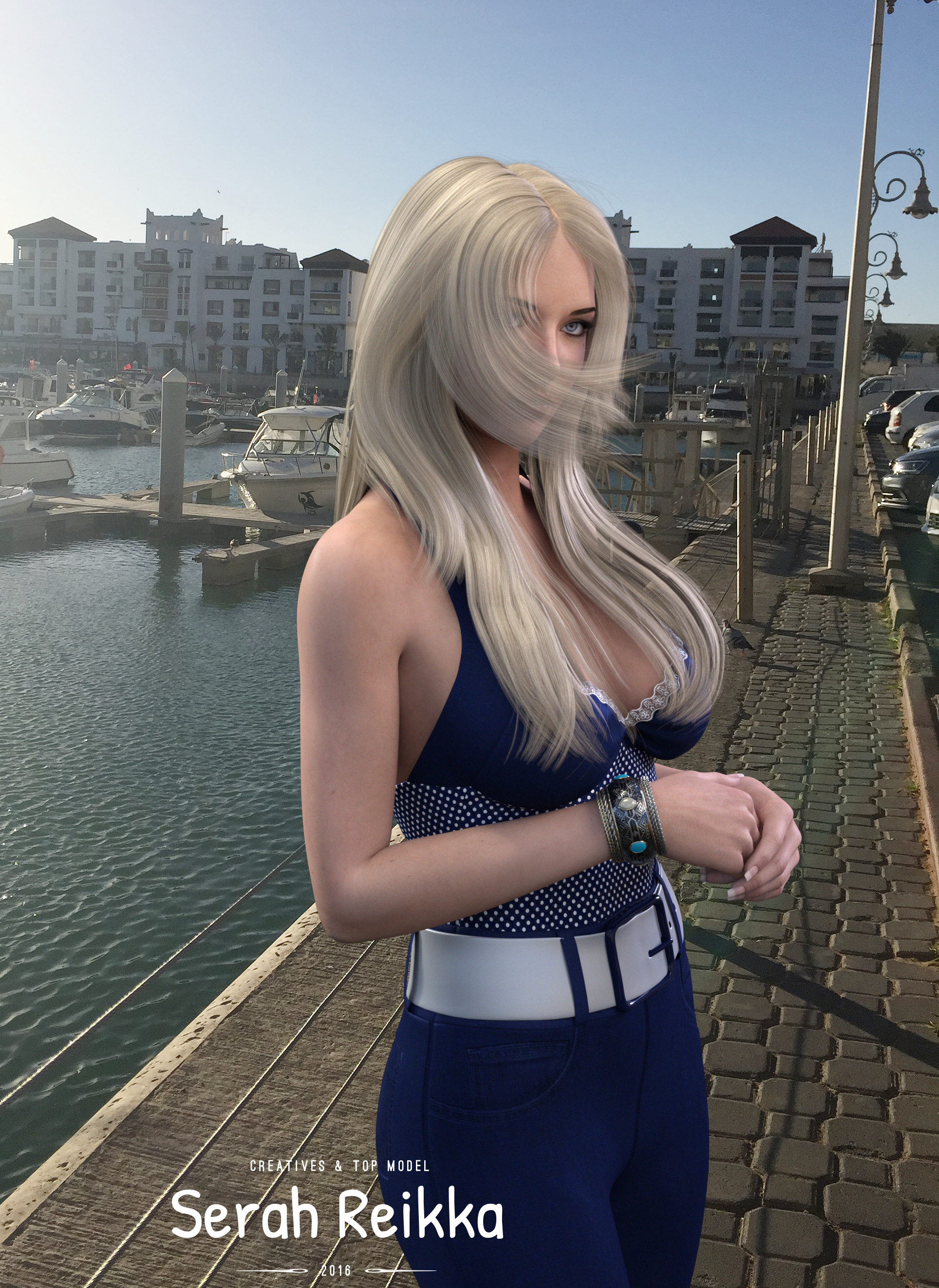 General 1928x2644 luxia women blonde blue eyes nails blue dress jewelry wind ports CGI digital art