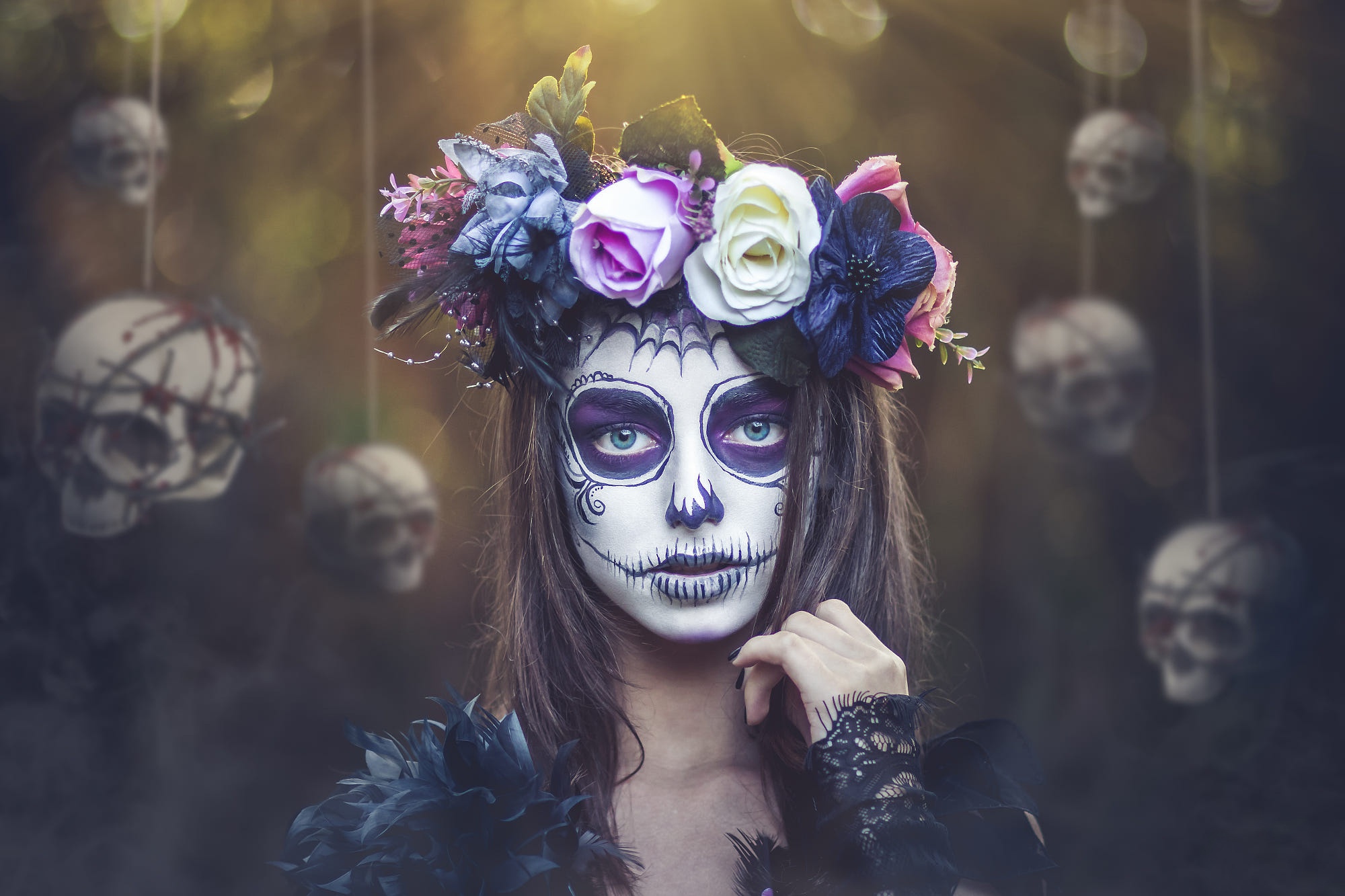 People 2000x1333 Dia de los Muertos makeup fantasy girl skull bones face women