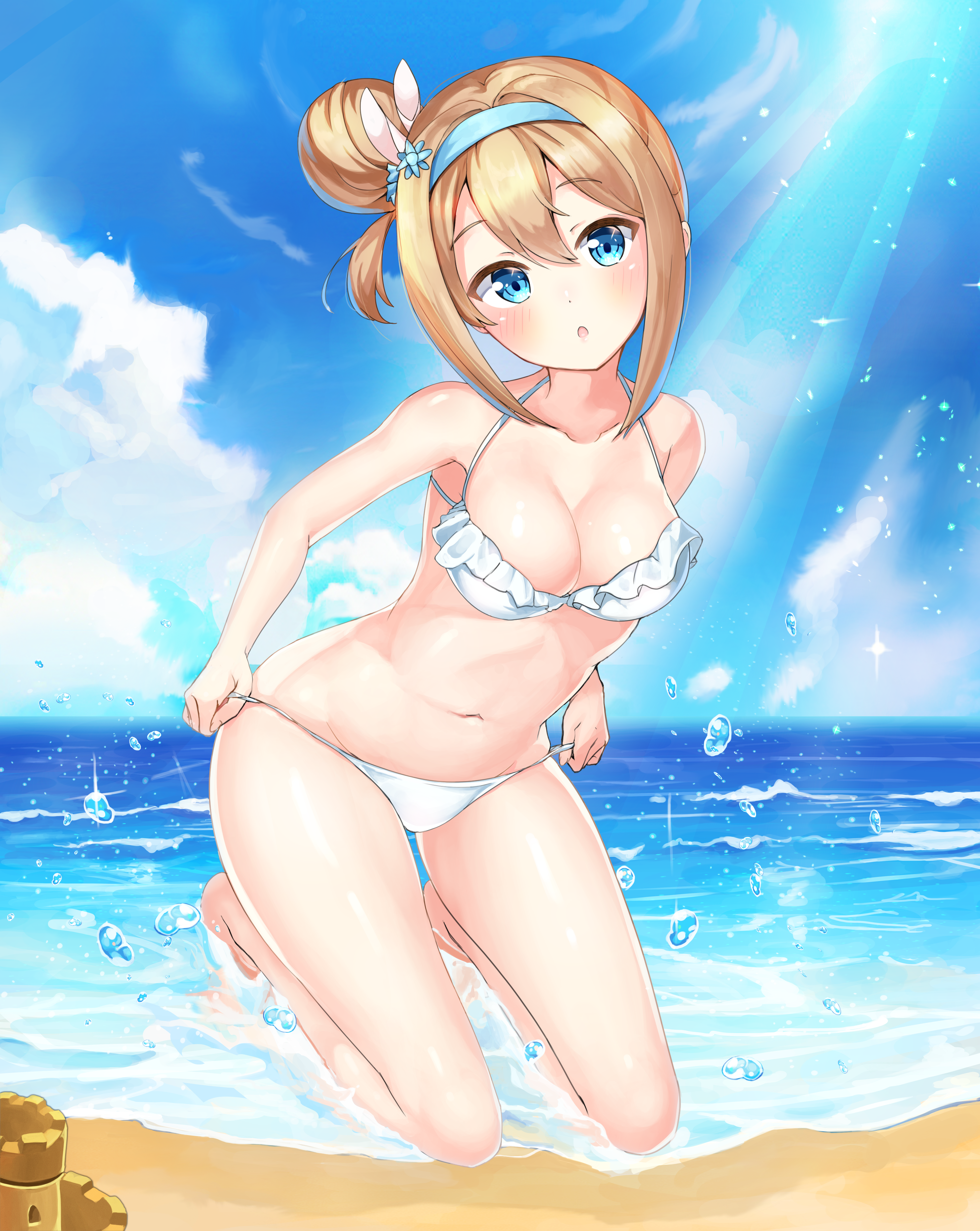 Anime 2960x3718 Suomi (Girls Frontline) Girls Frontline bikini cleavage blue eyes beach water drops