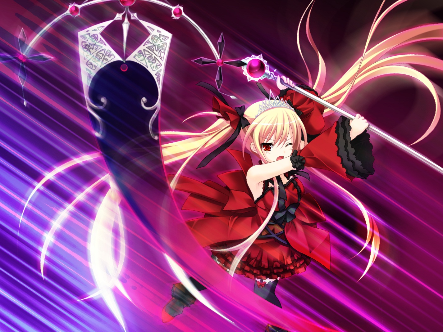 Anime 1426x1070 Bloody Rondo Luna Freed Queen blonde red eyes twintails