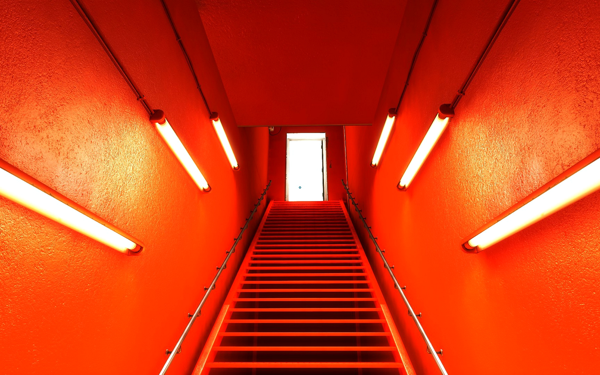 General 1920x1200 exit orange Mirror's Edge video games CGI stairs PC gaming digital art