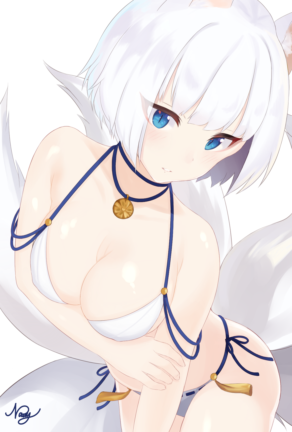 Anime 1181x1748 blue eyes bikini cleavage animal ears tail Azur Lane Kaga (Azur Lane) fox girl anime girls