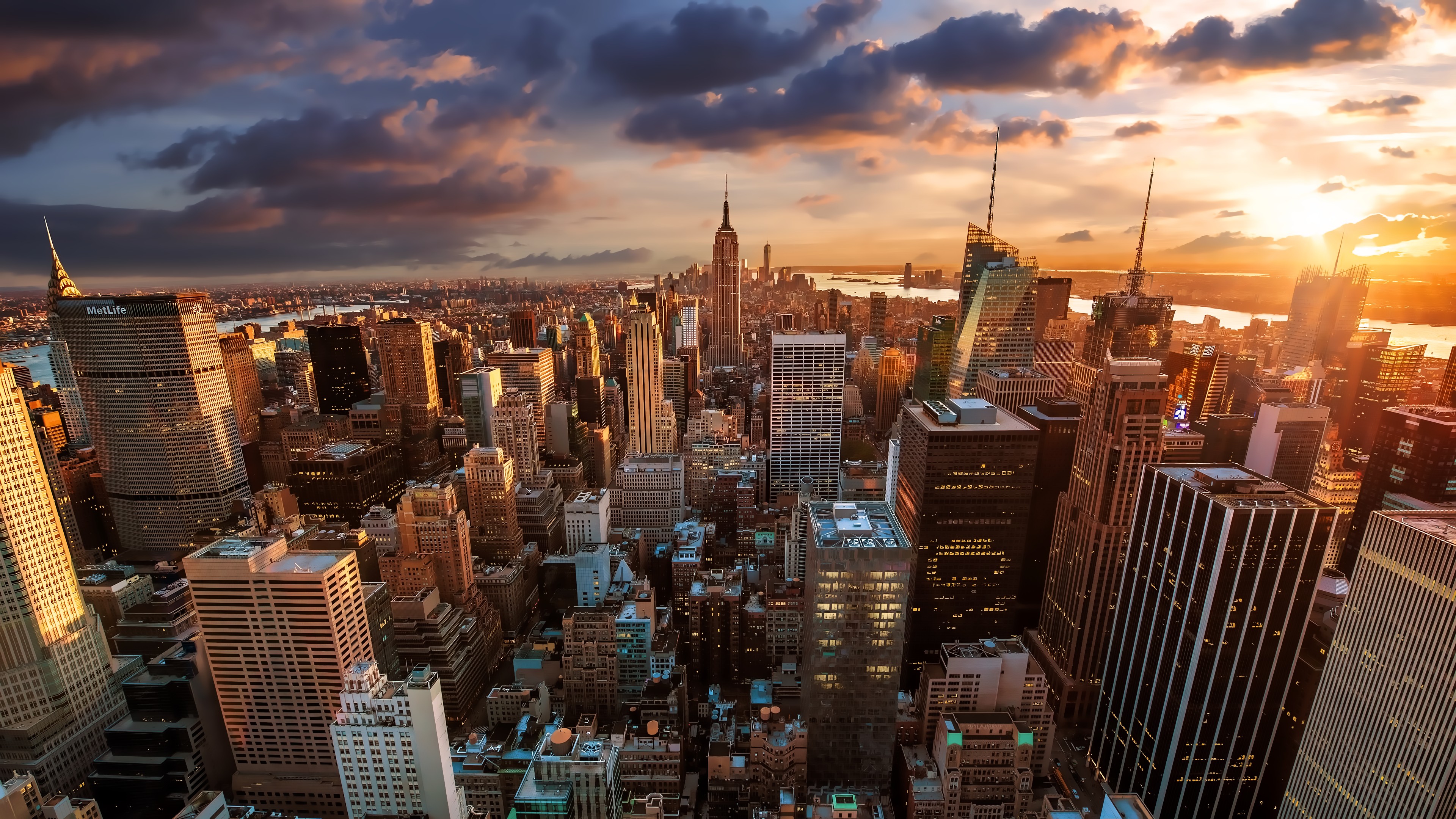 General 3840x2160 New York City city Manhattan skyscraper cityscape sunset orange sky Dominic Kamp