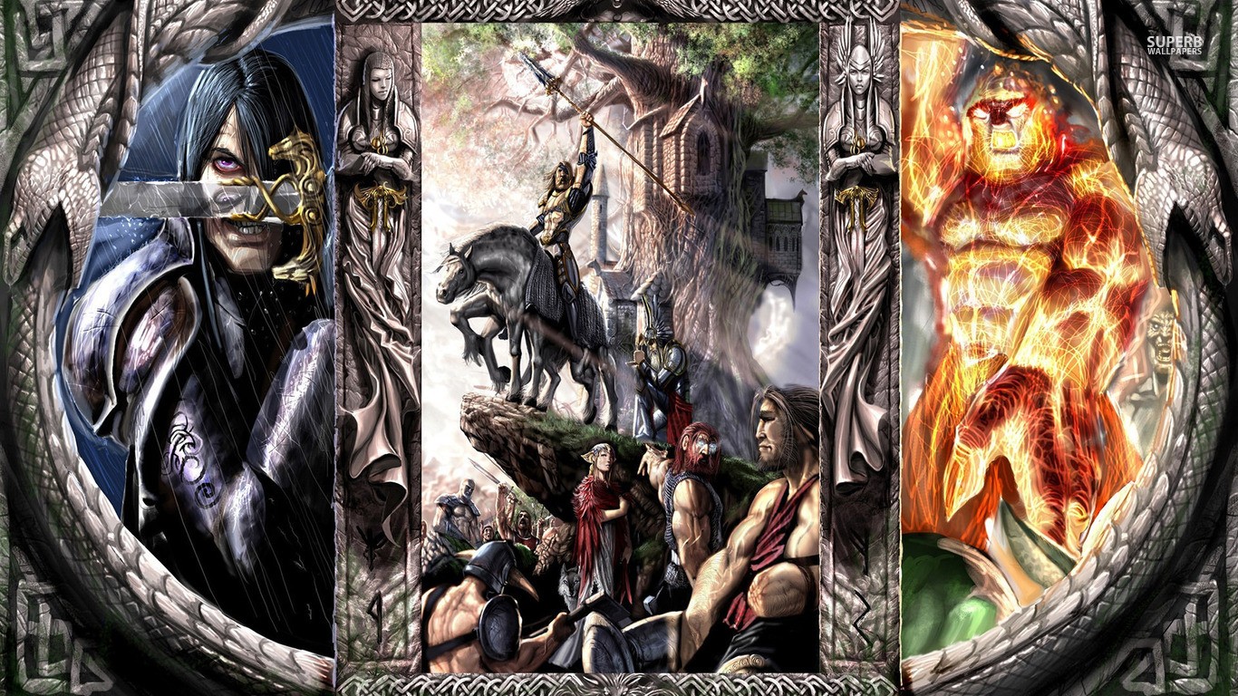 General 1366x768 fantasy art collage sword creature artwork