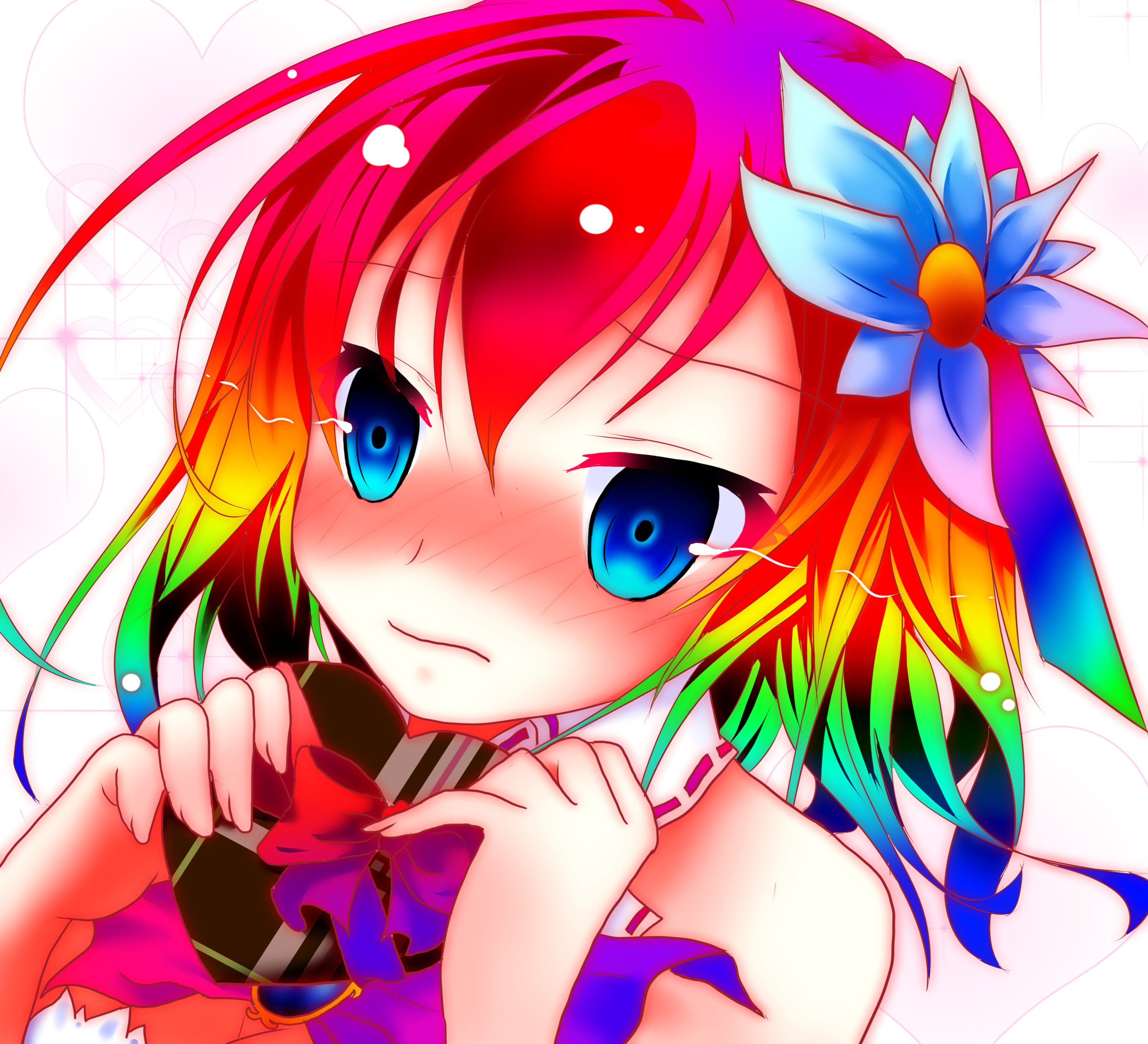 Anime 2750x2500 anime No Game No Life Stephanie Dora anime girls face colorful flower in hair multi-colored hair