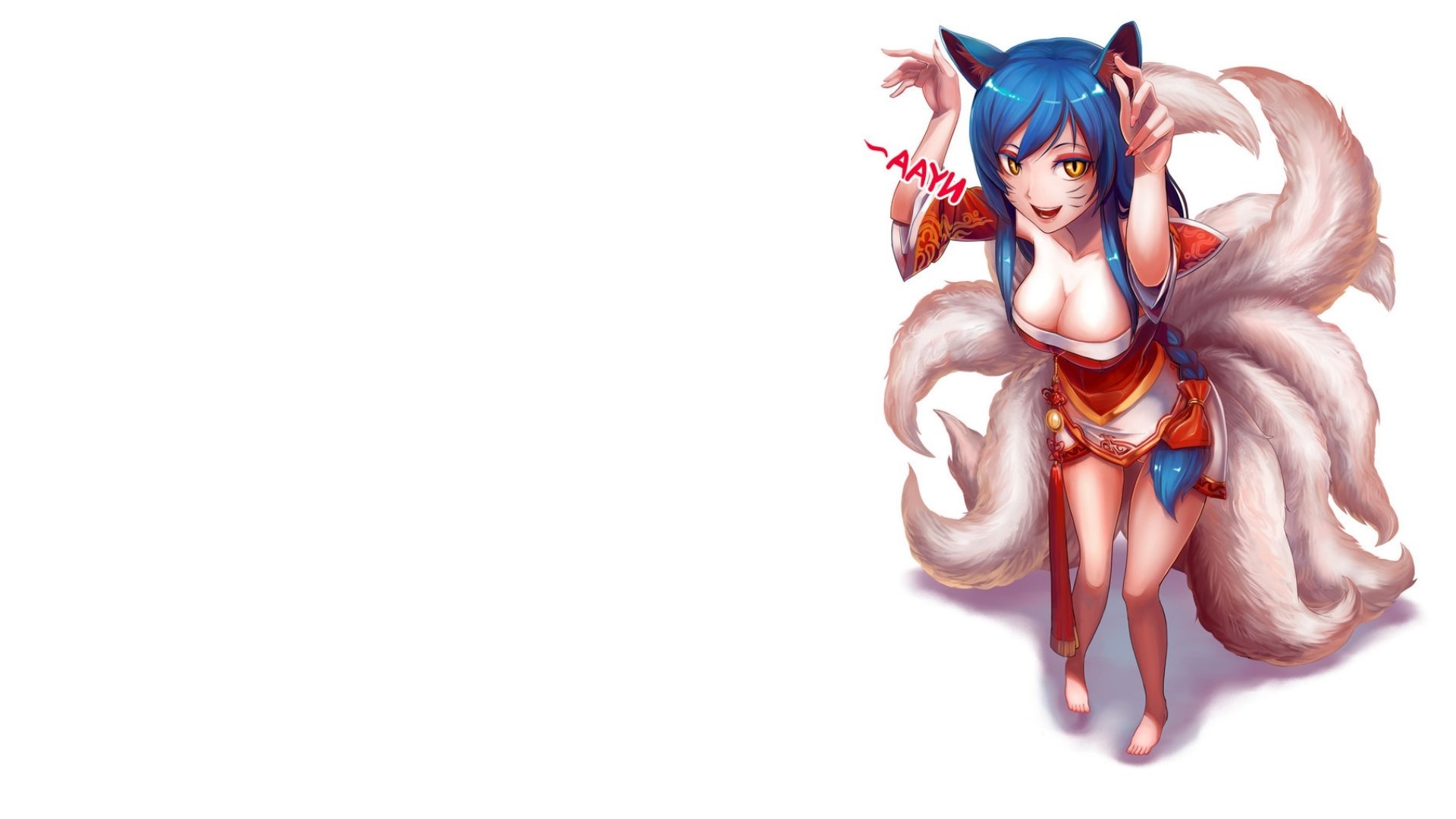 Anime 1920x1080 anime anime girls League of Legends video game characters blue hair fox tail simple background Ahri (League of Legends)