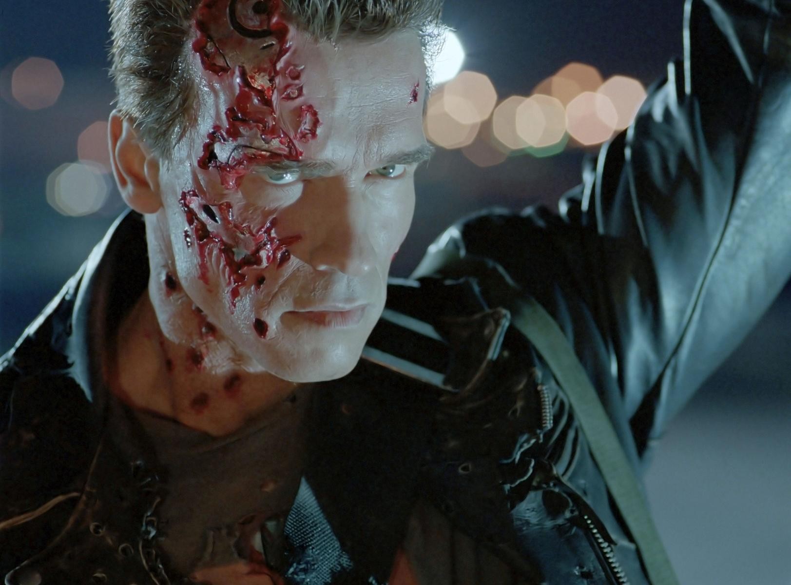 People 1623x1200 Arnold Schwarzenegger Terminator 2 T-800 Remaster movies science fiction wounds cyborg men film stills