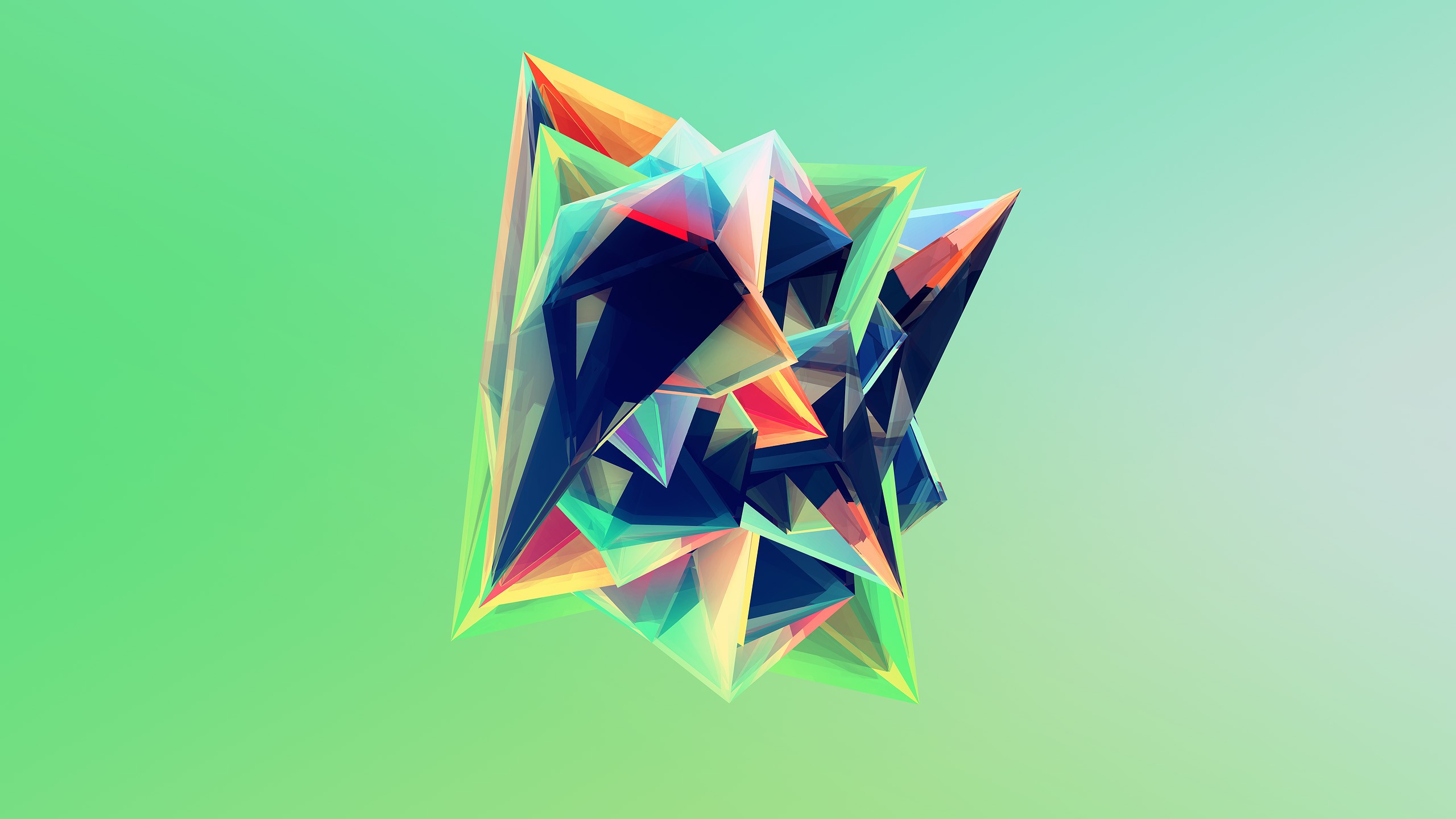 General 2560x1440 abstract facets Justin Maller gradient green background 3D Abstract digital art CGI