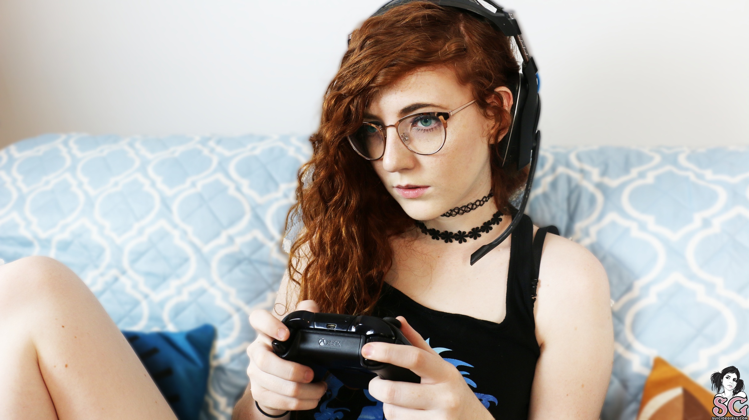 People 2432x1365 Suicide Girls Tidecallernami gamer glasses redhead joystick headsets women