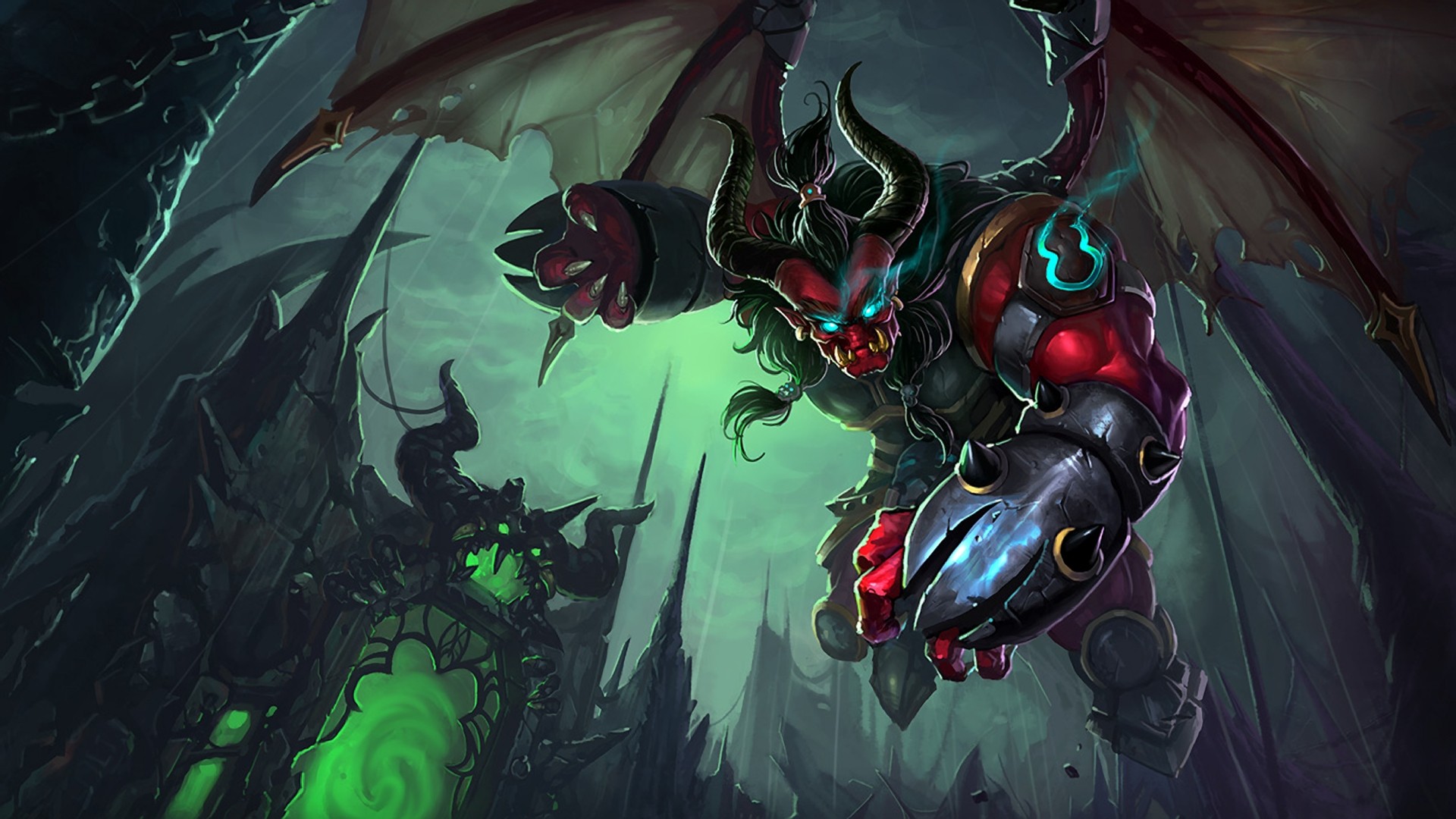 General 1920x1080 League of Legends PC gaming fantasy art horns glowing eyes demon wings Galio (League of Legends)