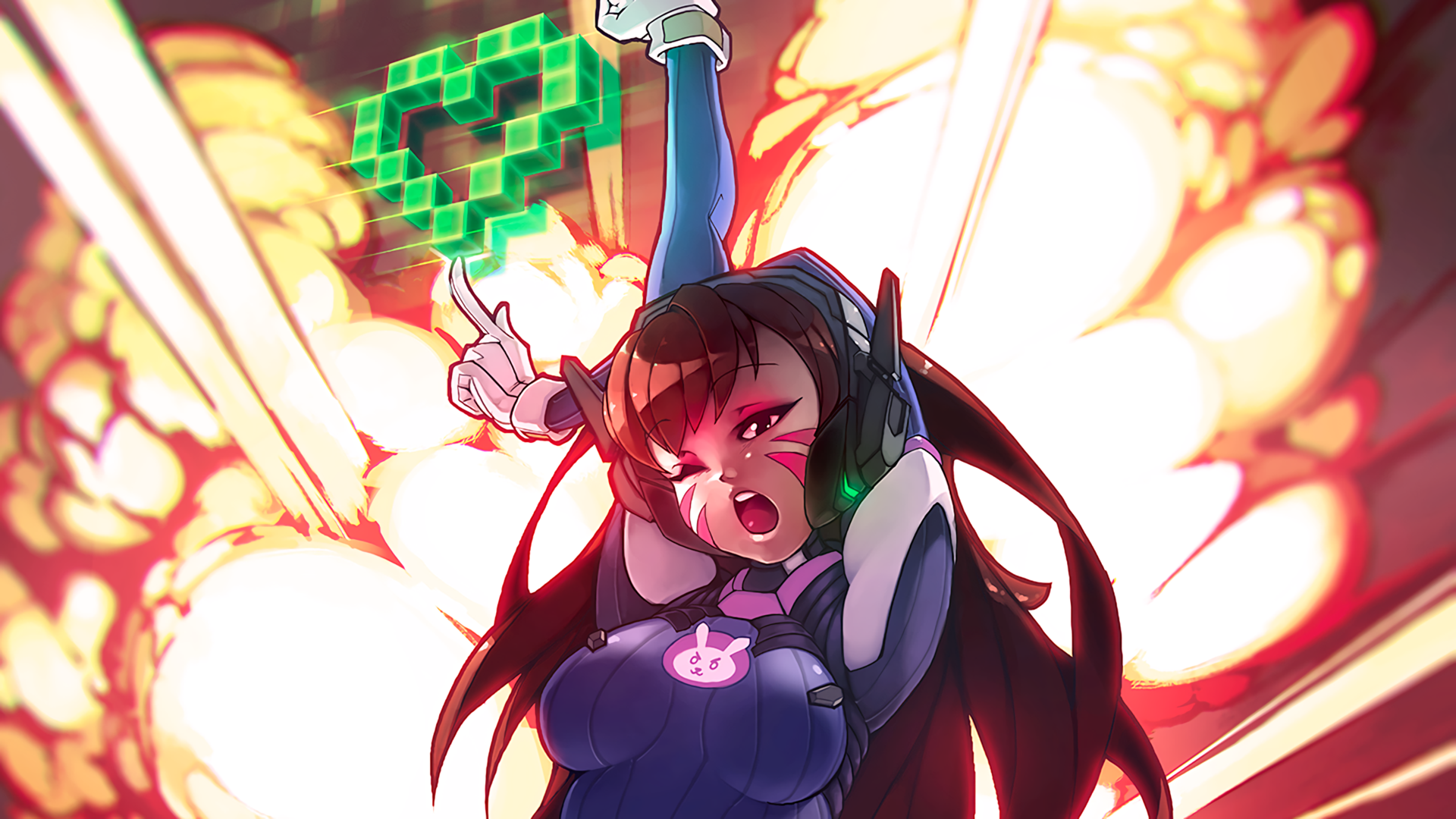 General 1920x1080 D.Va (Overwatch) Overwatch heart (design) big boobs anime girls open mouth PC gaming yawning boobs long hair video game art video game girls