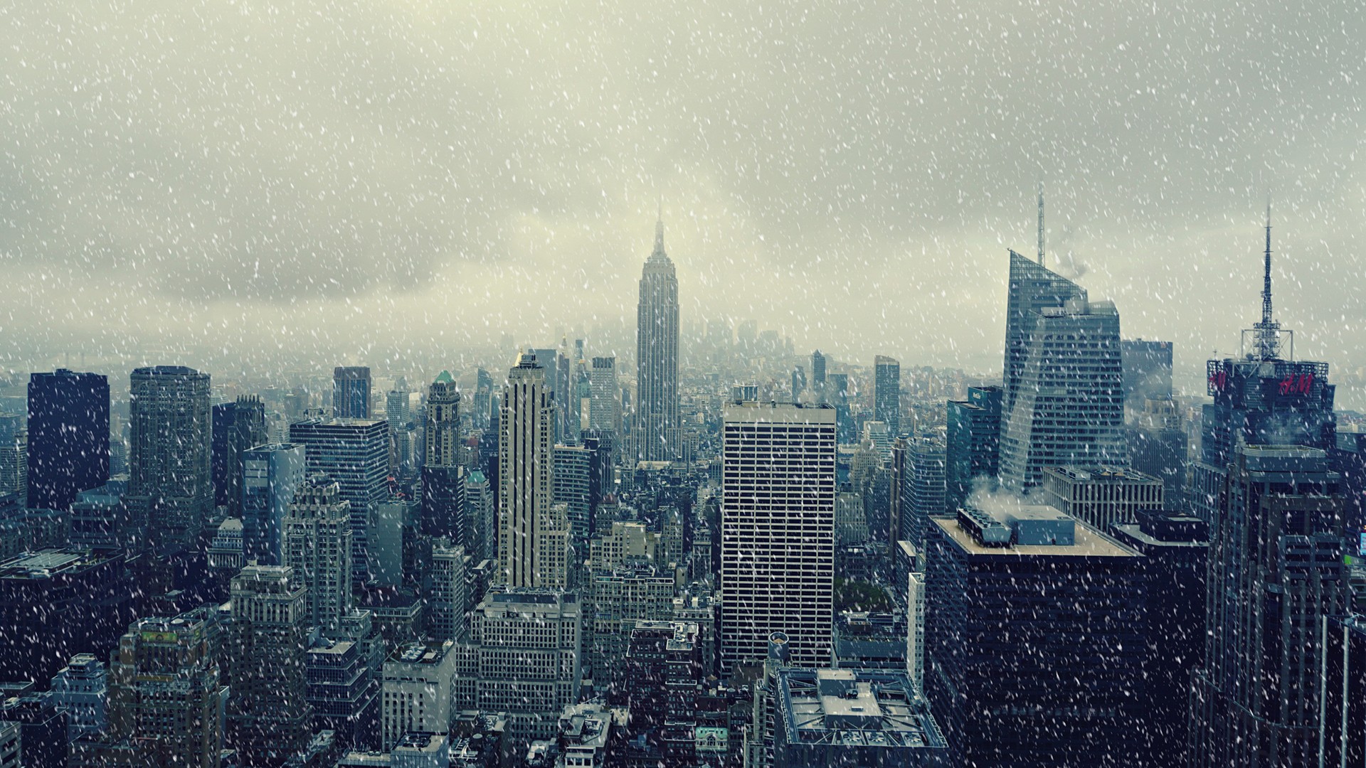 General 1920x1080 city New York City cityscape Manhattan snowflakes winter USA