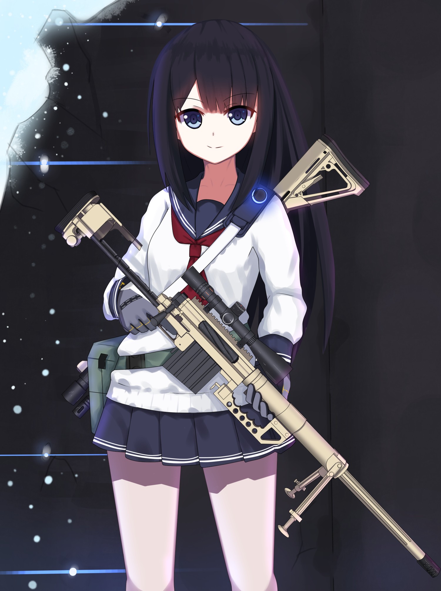Anime 1500x2006 anime anime girls weapon CheyTac M200 original characters school uniform rifles Pixiv girls with guns miniskirt long hair sniper rifle
