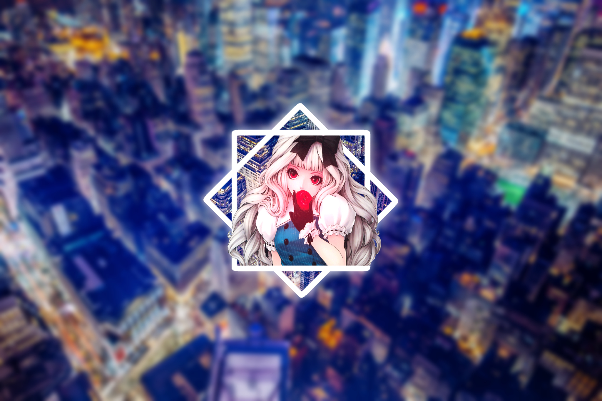 Anime 2048x1365 anime girls blurred apples cityscape picture-in-picture