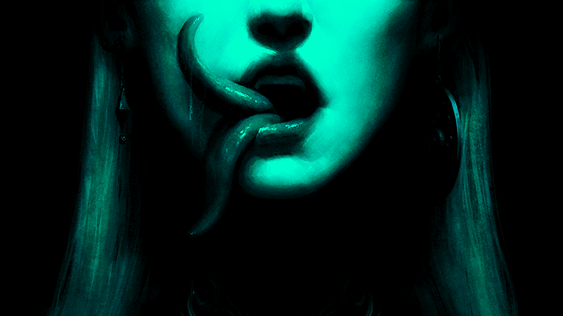 General 1920x1080 tongues women dark artwork green