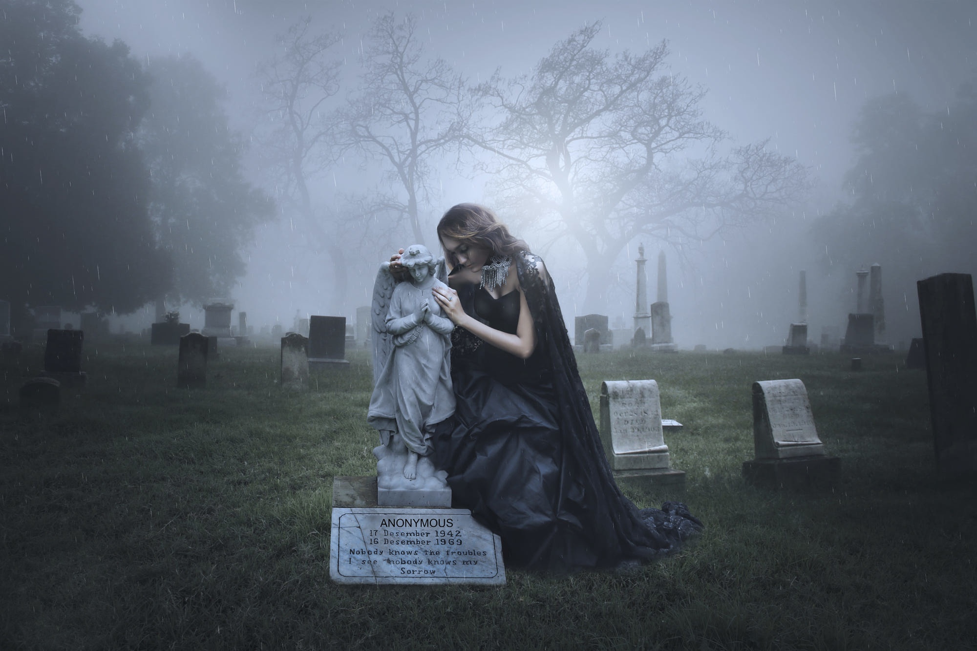 People 2000x1333 graveyards mist fantasy girl grave angel women