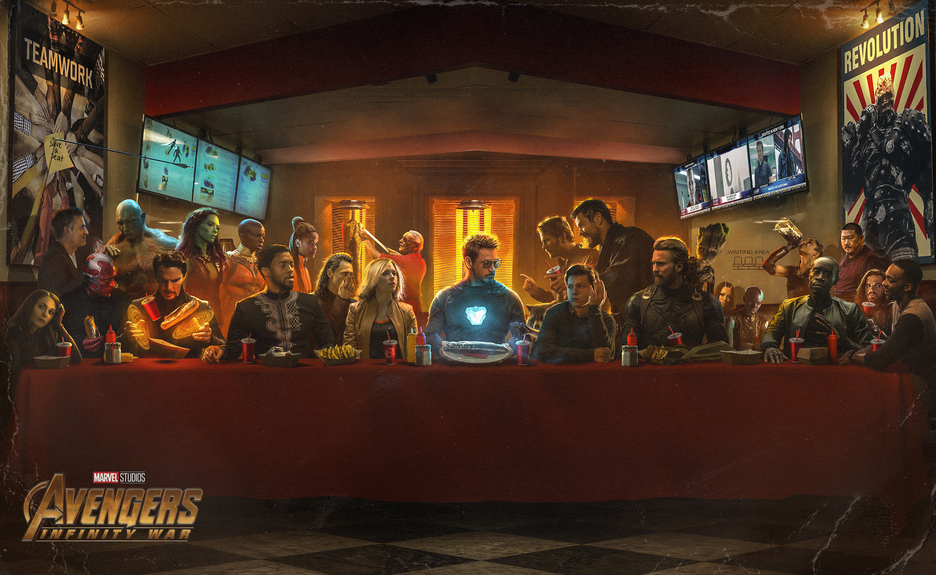 General 1920x1180 The Avengers Iron Man Black Widow Loki Black Panther Doctor Strange Drax the Destroyer Captain America Stan Lee Vision Bruce Banner Gamora  Star-Lord Thor Groot Captain America: The Winter Soldier War Machine  valkyries photoshopped Spider-Man fast food The Last Supper Avengers: Infinity war Guardians of the Galaxy Hulk Bucky Barnes Falcon Tony Stark Rocket Raccoon Ant-Man Hawkeye Marvel Cinematic Universe Marvel Comics Bosslogic Ant-Man and the Wasp Scarlet Witch parody
