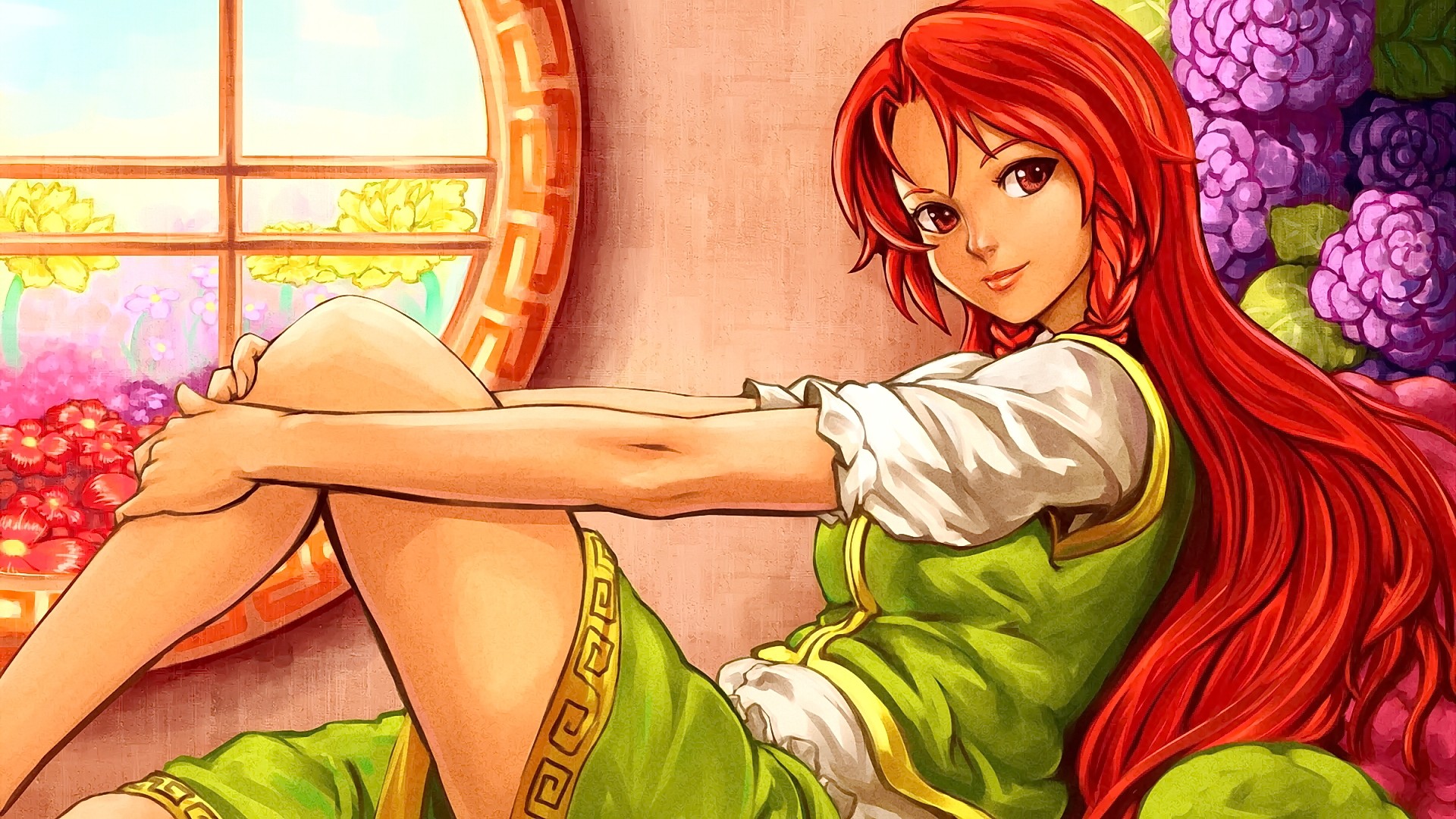 Anime 1920x1080 anime anime girls redhead long hair looking at viewer smiling fantasy art fantasy girl Hong Meiling