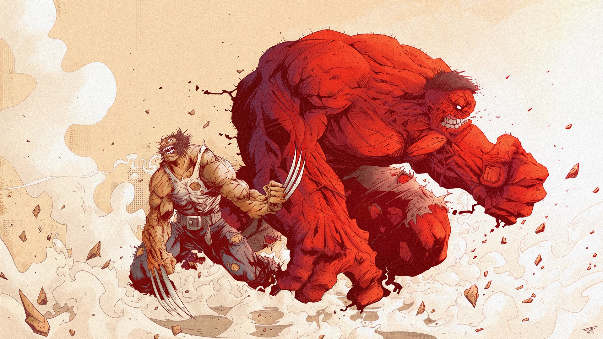 General 1920x1080 Marvel Comics Wolverine red hulk artwork X-Men The Avengers Hulk claws comic art ArtStation Tonton Revolver
