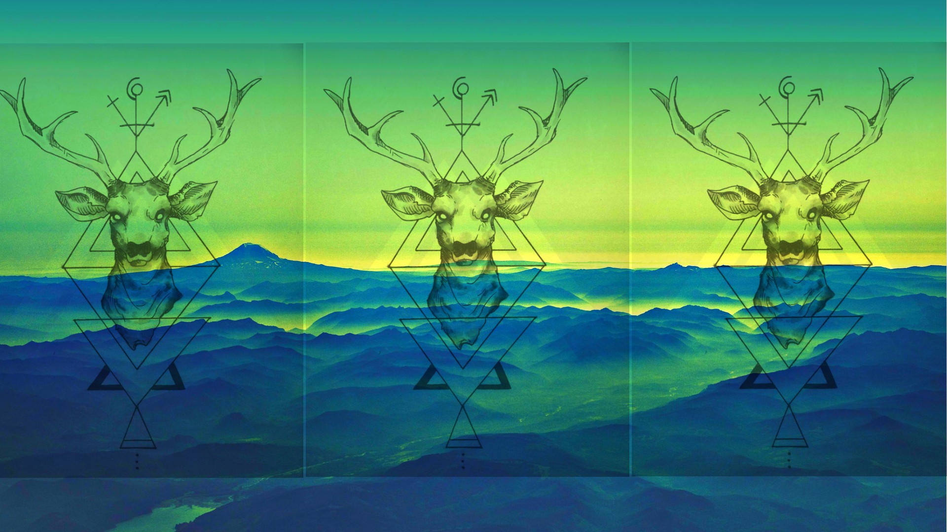 General 1920x1080 nature animals digital art deer triangle minimalism collage landscape mountains mist drawing antlers abstract