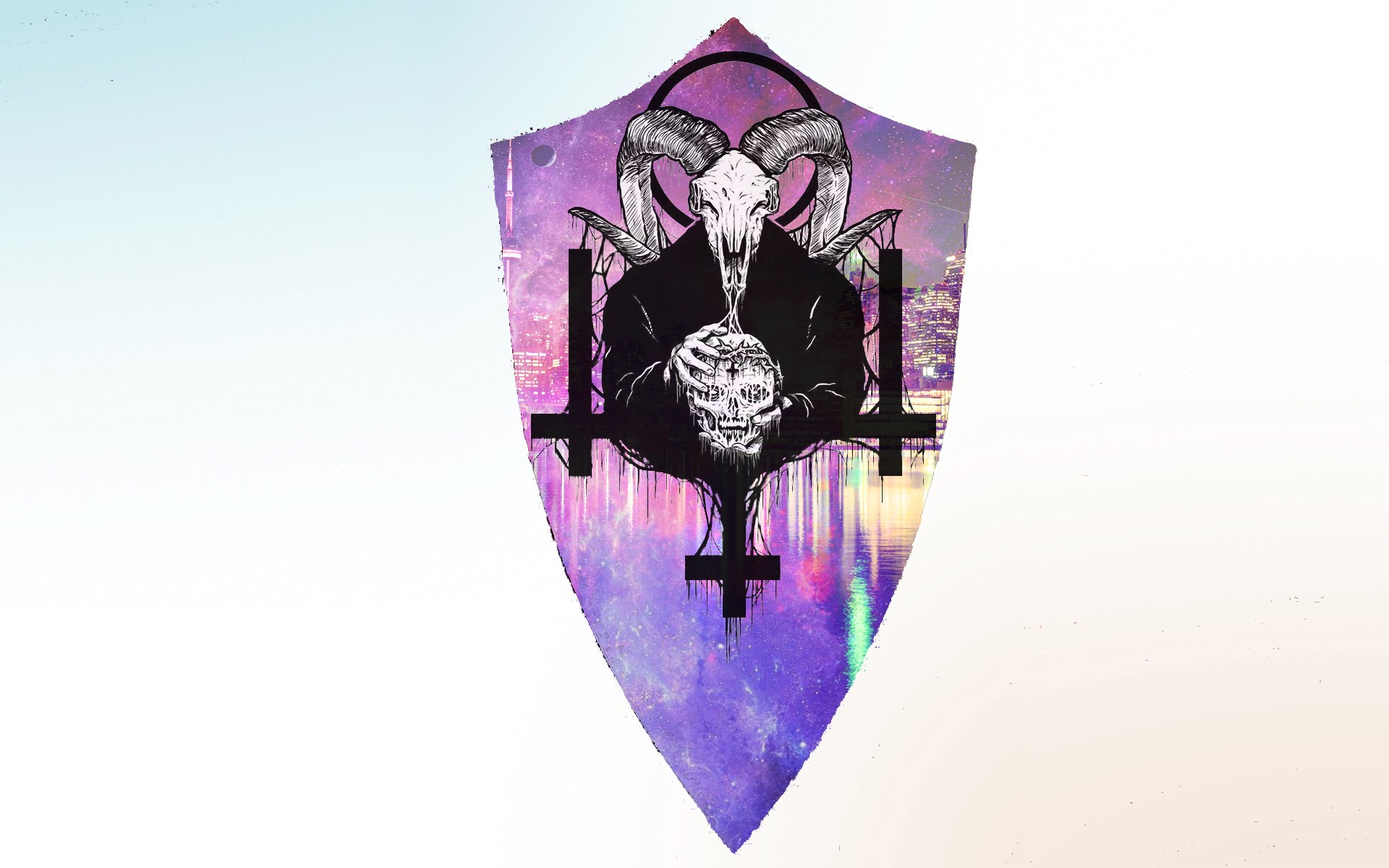 General 1920x1200 demon cross skull horns simple background artwork