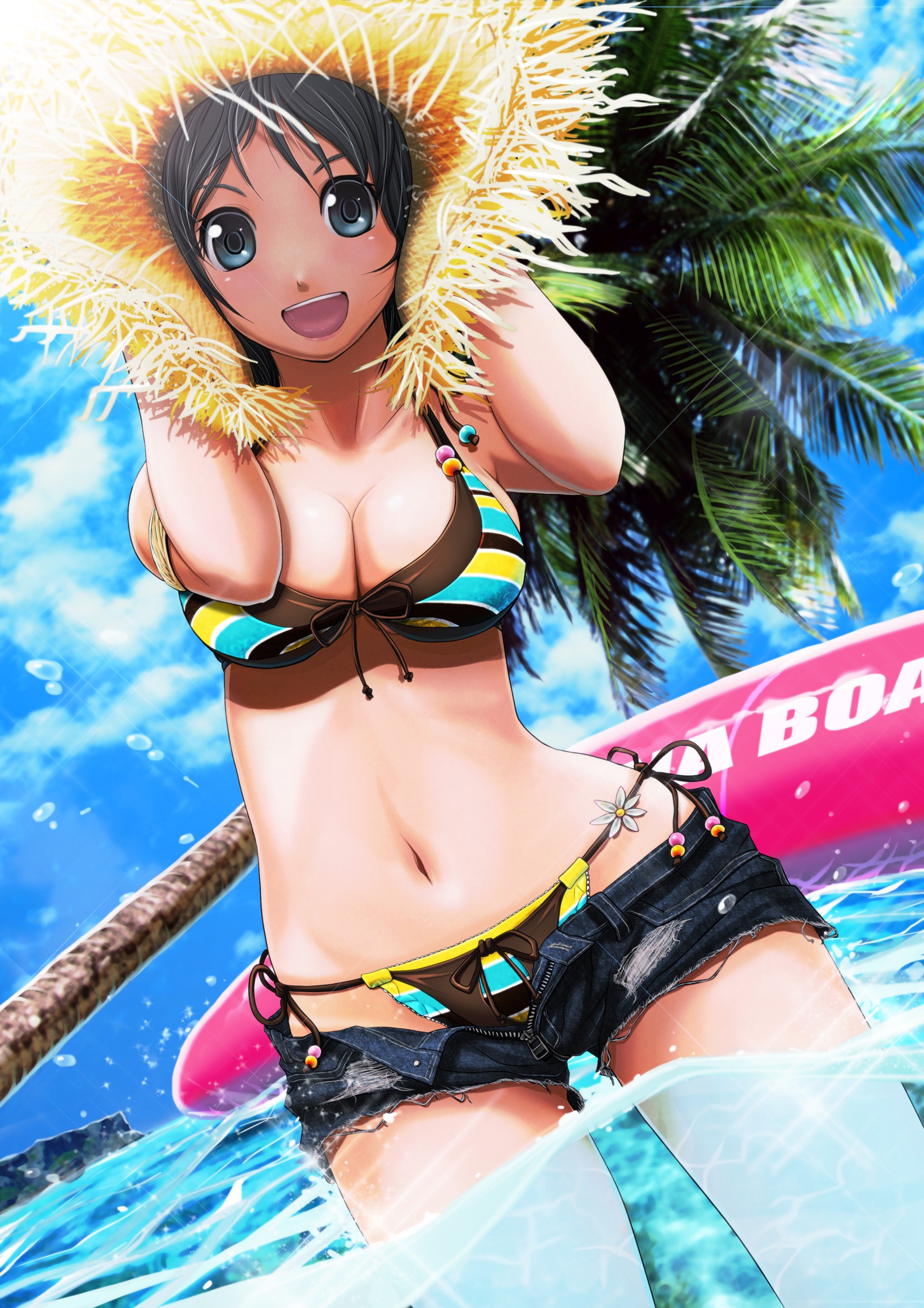 Anime 1753x2480 v-mag bikini anime girls boobs water anime open mouth Pixiv dark hair in water swimwear