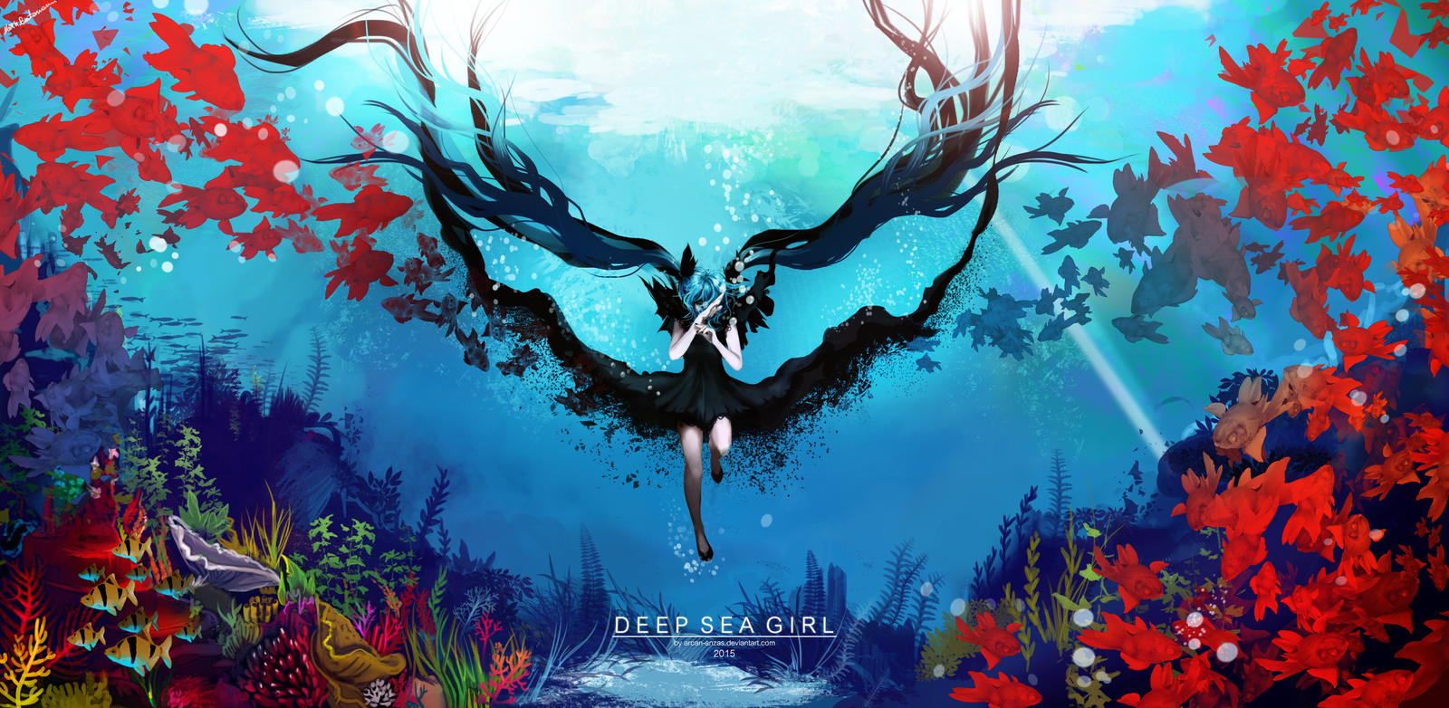 Anime 1600x782 anime girls anime 2015 (Year) underwater