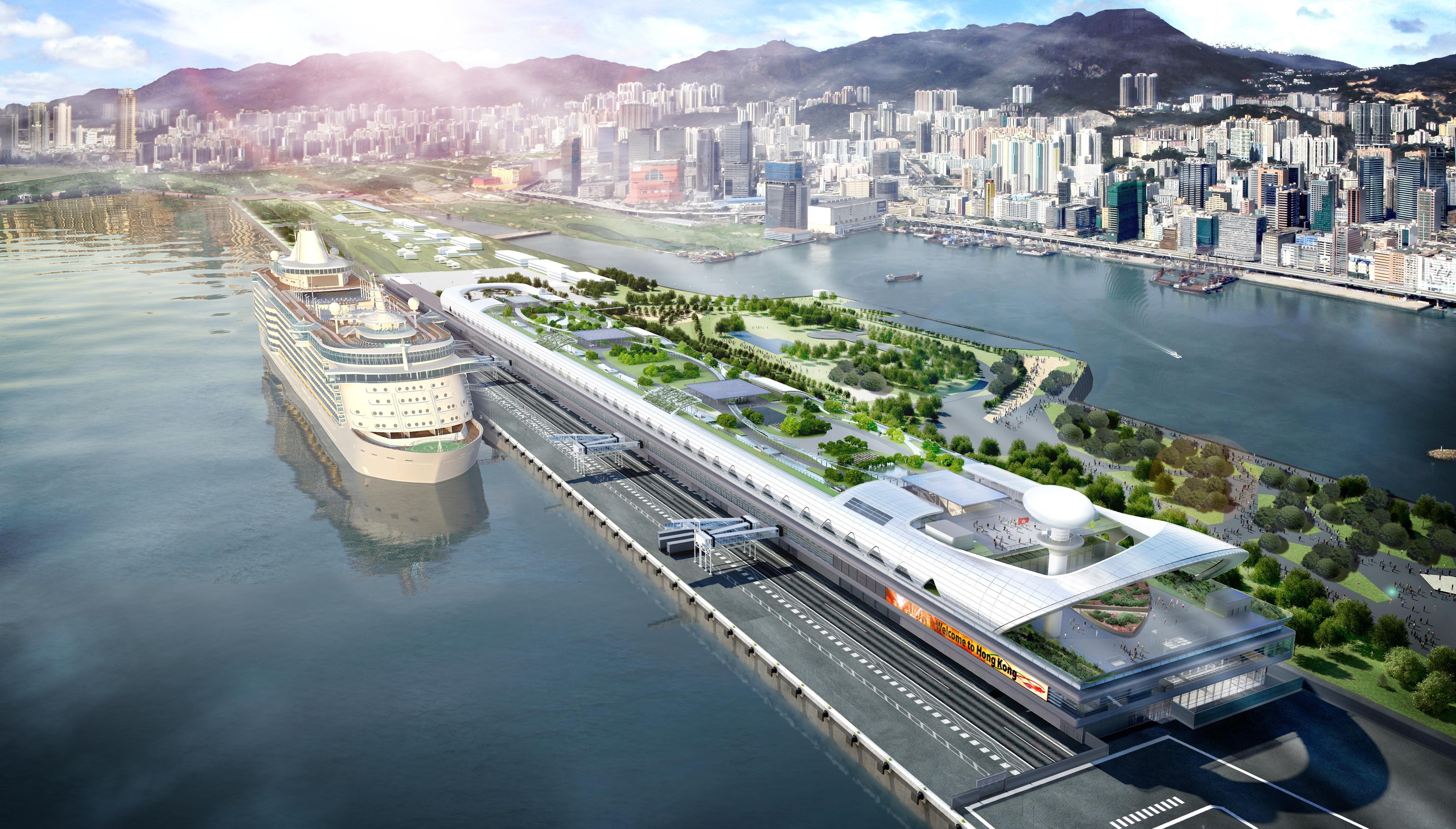 General 4531x2579 ship cityscape Hong Kong China Asia vehicle CGI digital art water