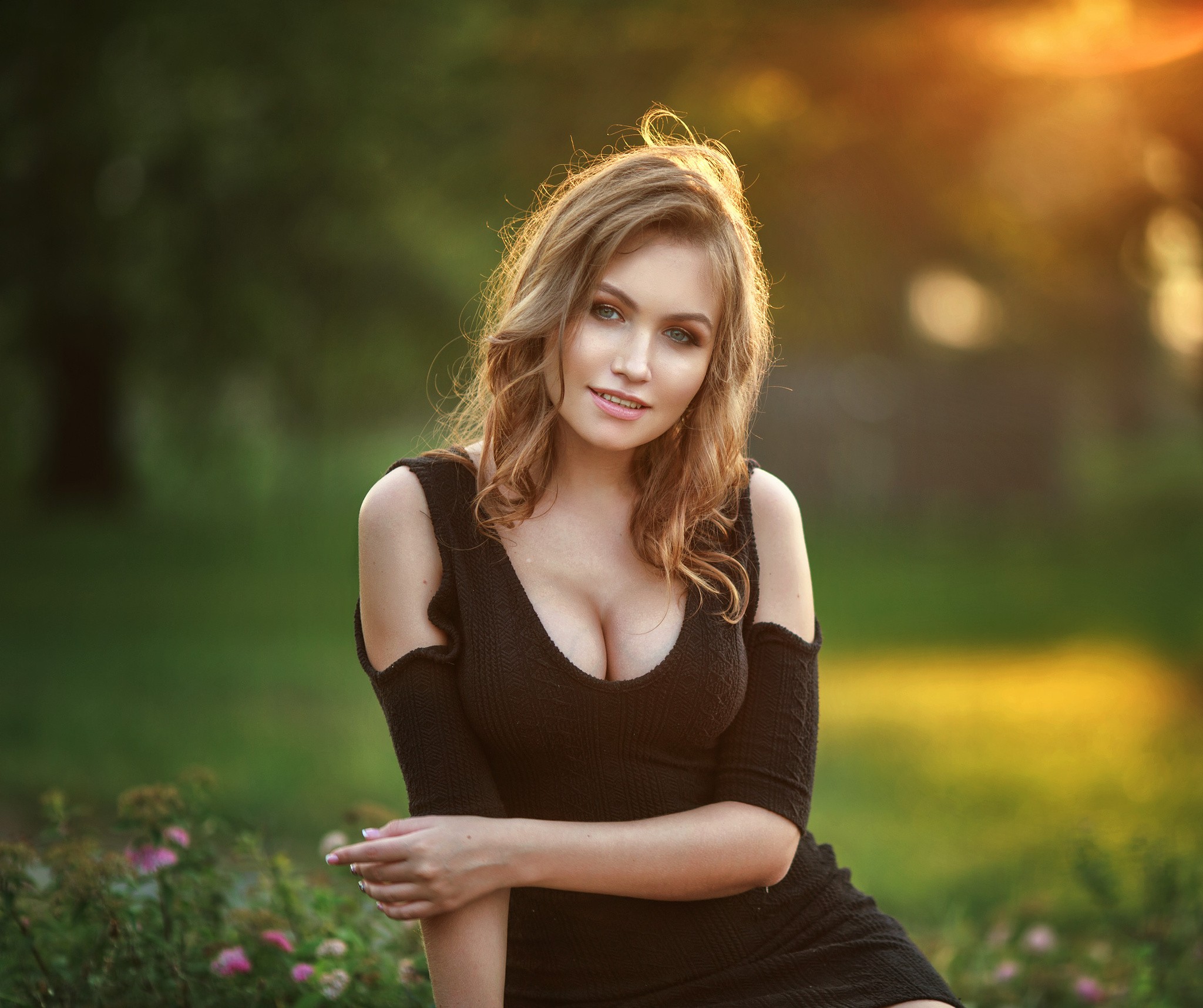 People 2048x1717 women portrait smiling dress women outdoors depth of field cleavage Nicole Young Dmitry Butvilovsky outdoors boobs pink lipstick model looking at viewer