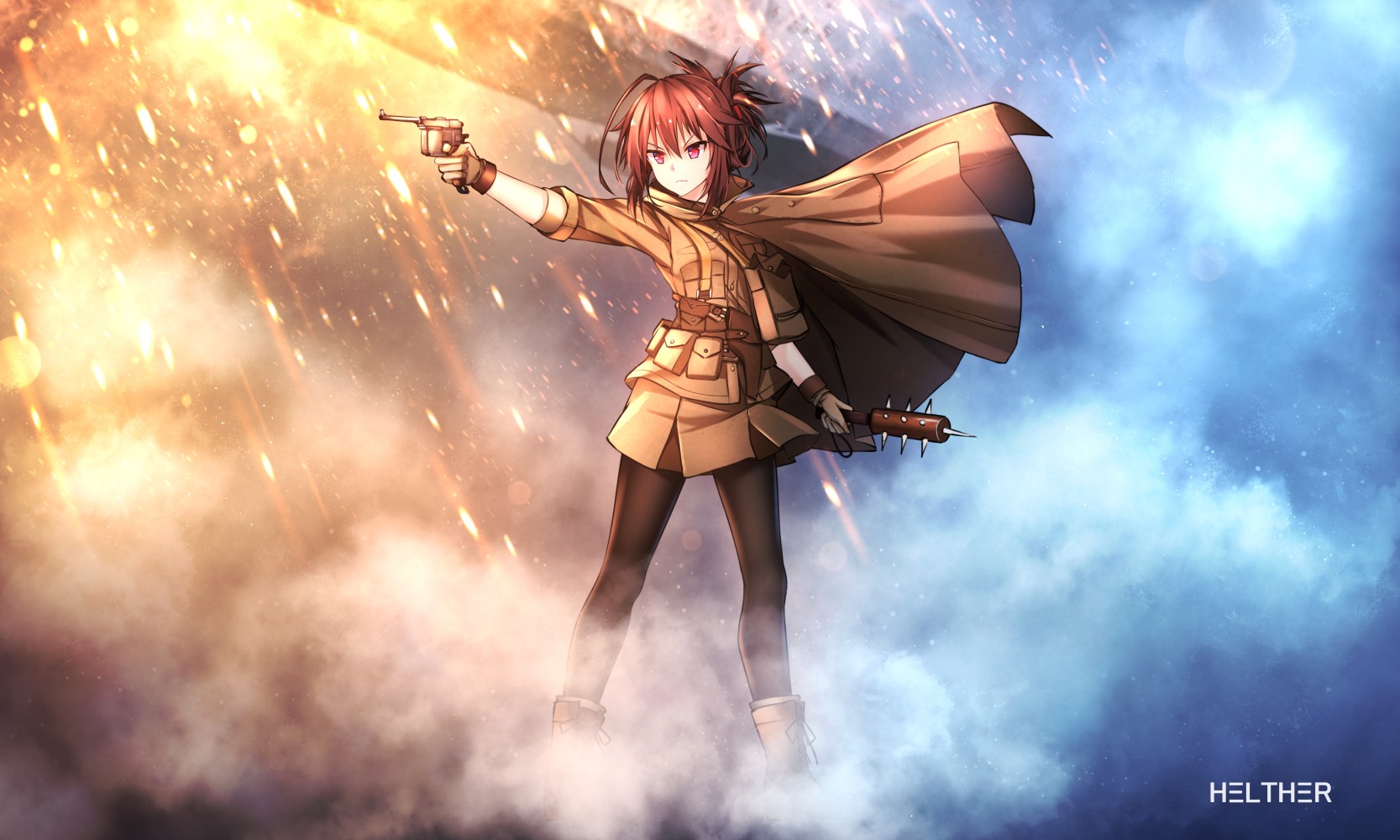 Anime 1667x1000 anime anime girls Battlefield 1 Battlefield (game) boots brunette gun red eyes uniform skirt weapon short hair