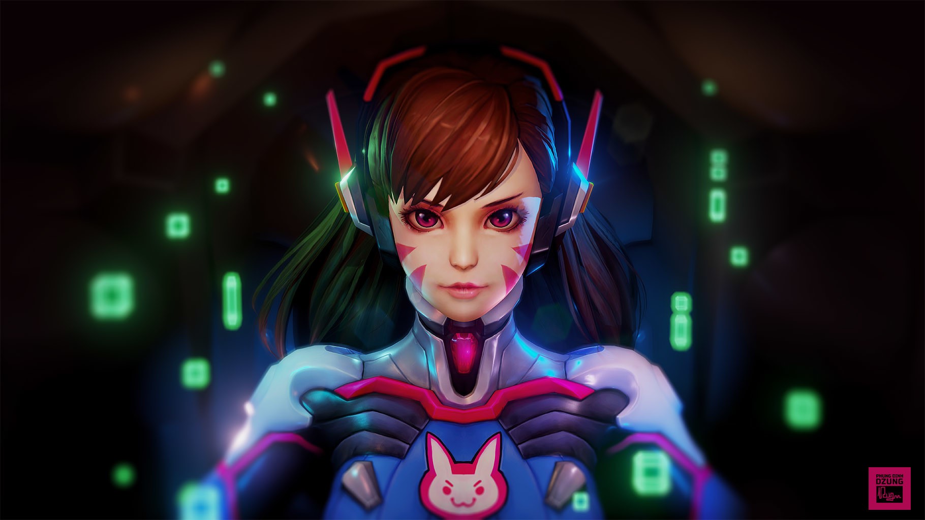 General 1820x1024 Overwatch PC gaming redhead digital art D.Va (Overwatch) face video game characters video game girls bodysuit video games watermarked Dzung Phung Dinh