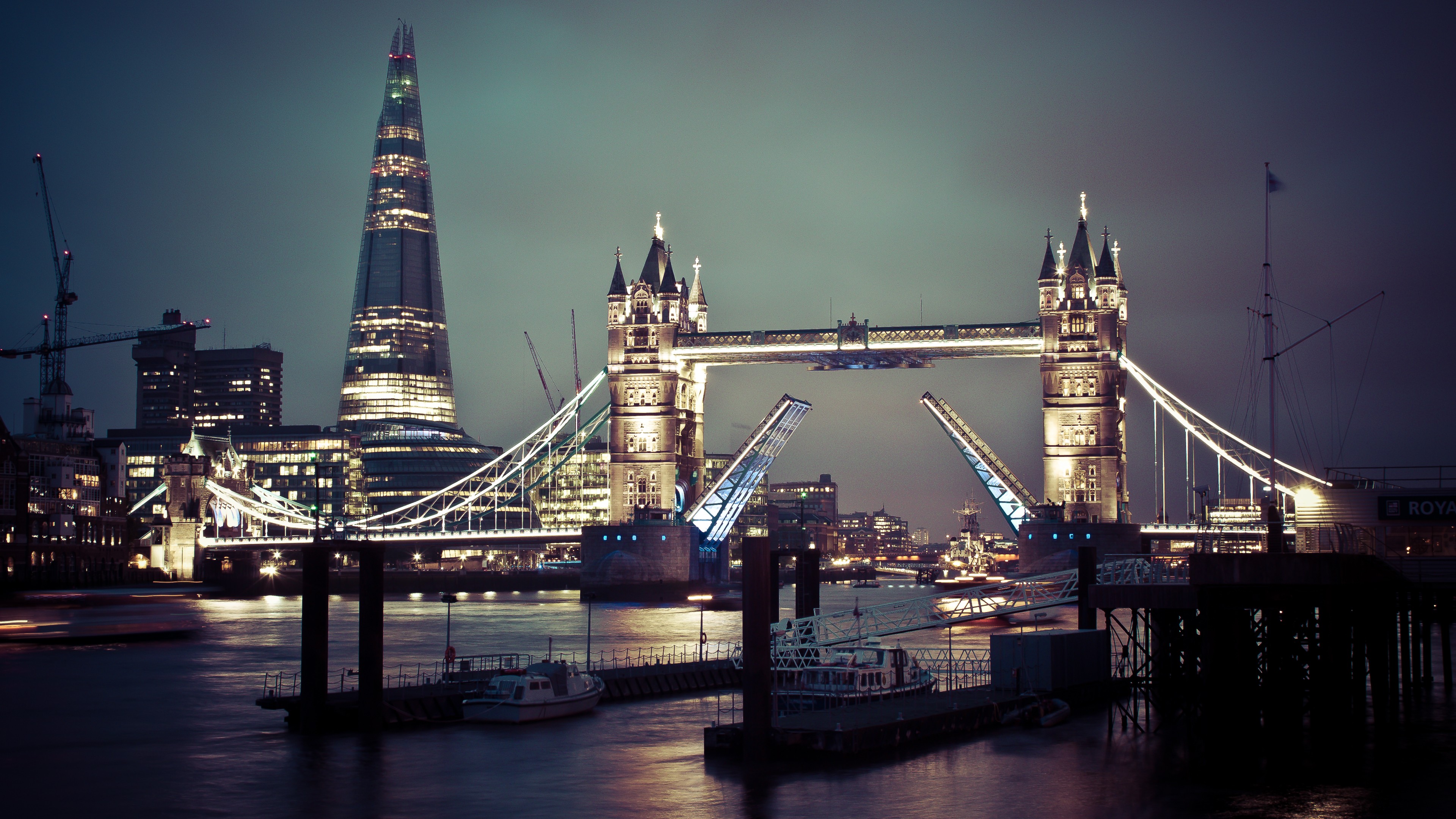 General 3840x2160 city lights London Tower Bridge night city lights landmark Europe UK England