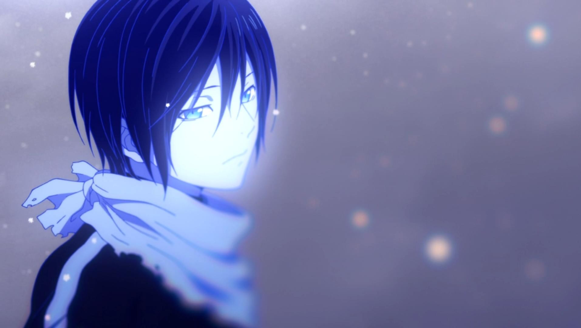 Anime 1914x1080 Yato (Noragami) anime blue hair snow blue eyes