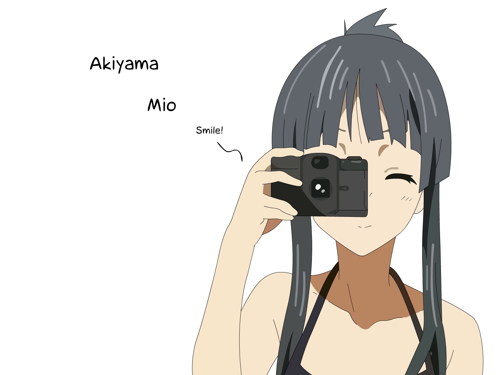Anime 1600x1200 K-ON! anime girls Akiyama Mio white background one eye closed camera simple background anime women
