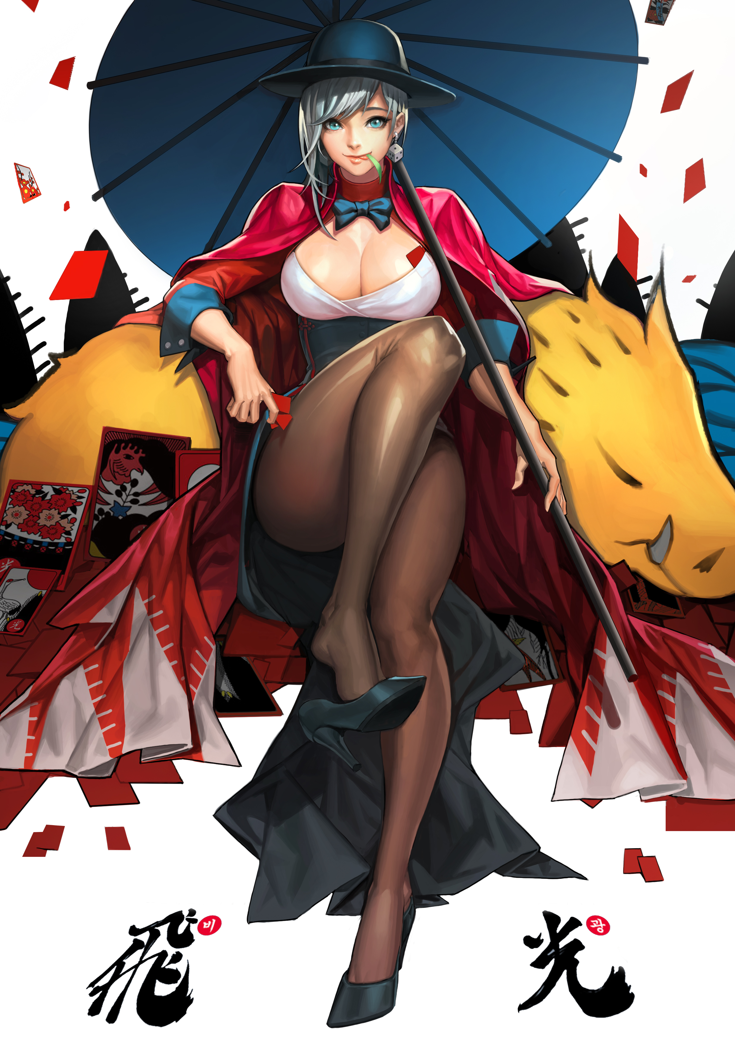Anime 2480x3508 cleavage black pantyhose anime anime girls legs legs together hat women with hats boobs big boobs pantyhose heels black heels